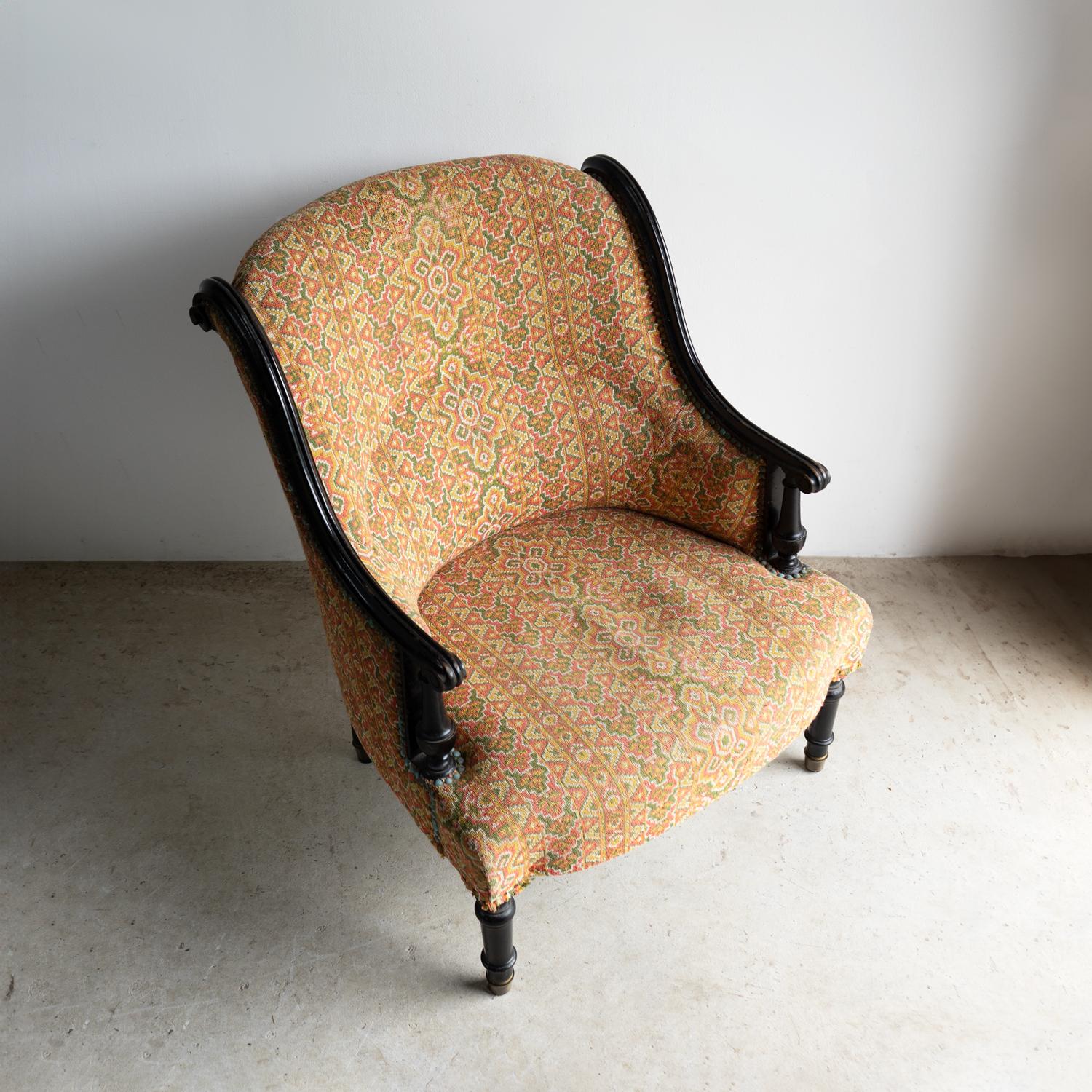 Antique French Napoleon III Ebonised And Upholstered Armchair, 19th Century en venta 2