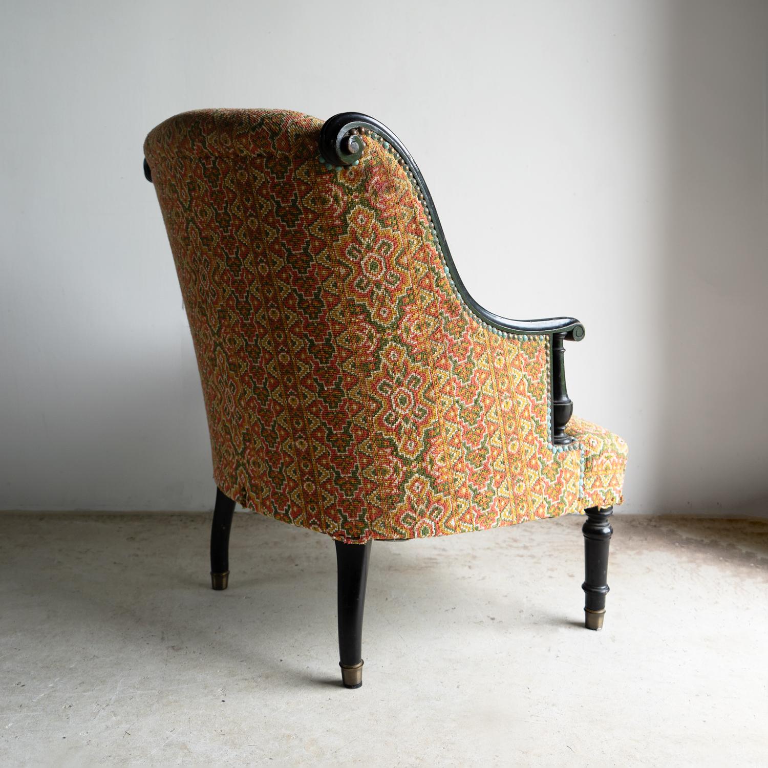 Antique French Napoleon III Ebonised And Upholstered Armchair, 19th Century en venta 4