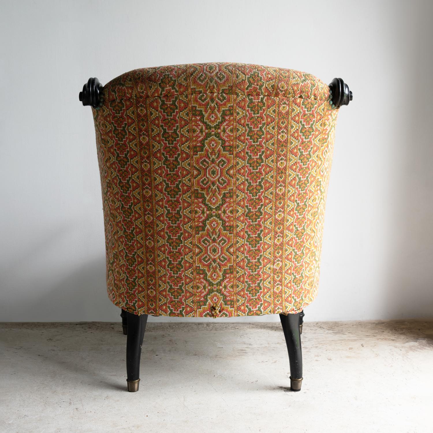 Antique French Napoleon III Ebonised And Upholstered Armchair, 19th Century en venta 5