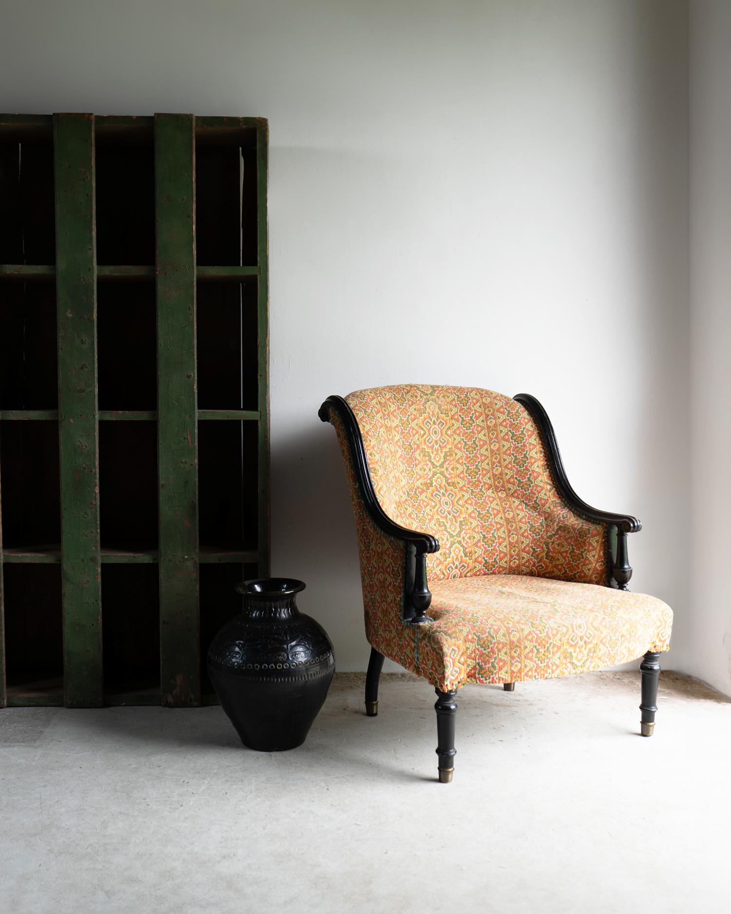 Antique French Napoleon III Ebonised And Upholstered Armchair, 19th Century Napoleón III en venta