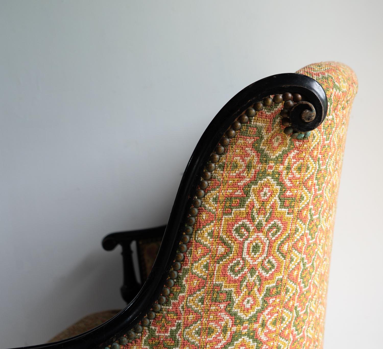 Antique French Napoleon III Ebonised And Upholstered Armchair, 19th Century en Bueno estado para la venta en Bristol, GB