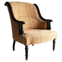 Antique French Napoleon III Ebonised And Upholstered Armchair, 19th Century
