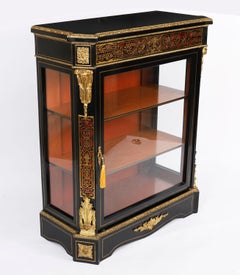 Antique French Napoleon III Ebonized Boulle Pier Cabinet c.1860 19th Century