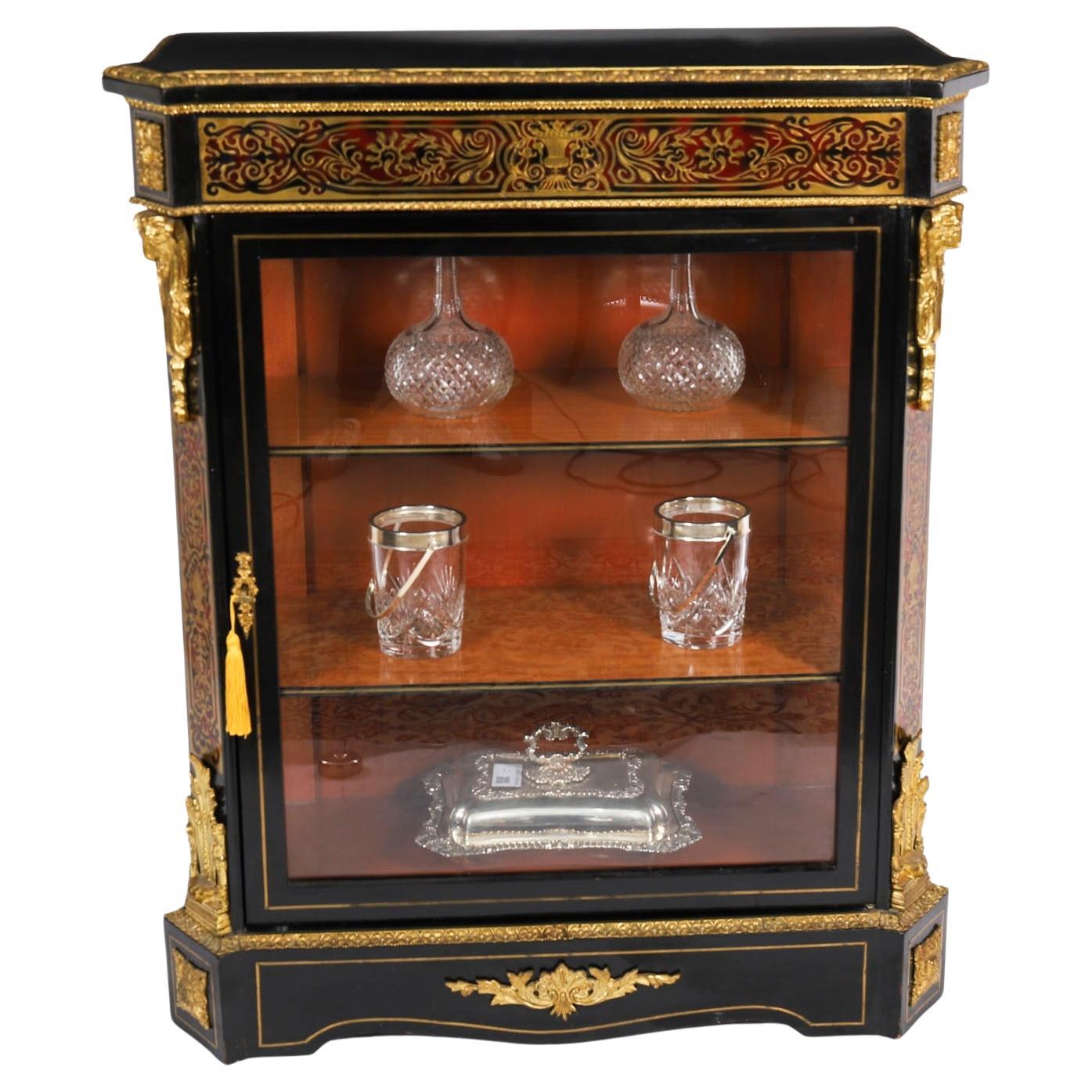 Antique French Napoleon III Ebonized Boulle Pier Cabinet c.1860 19th Century