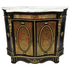 Antique French Napoleon III Ebonized Brass Boulle Inlay Sideboard Buffet Cabinet
