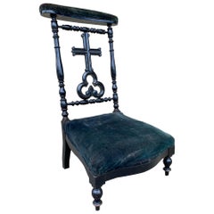Antique French Napoleon III Ebonized Wood and Velvet Prie Dieu Prayer Chair