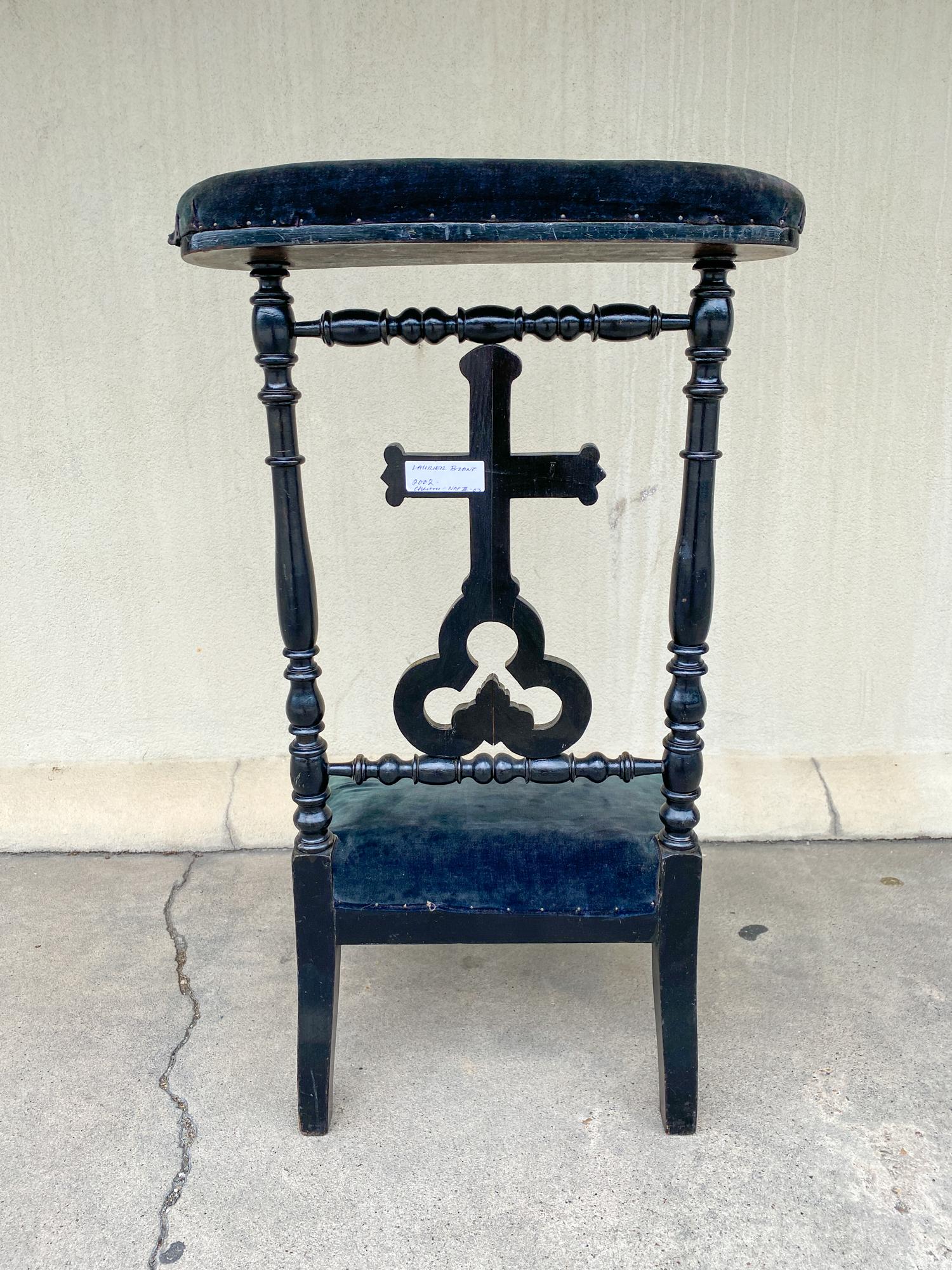 Antique French Napoleon III Ebonized Wood and Velvet Prie Dieu Prayer Chair 4
