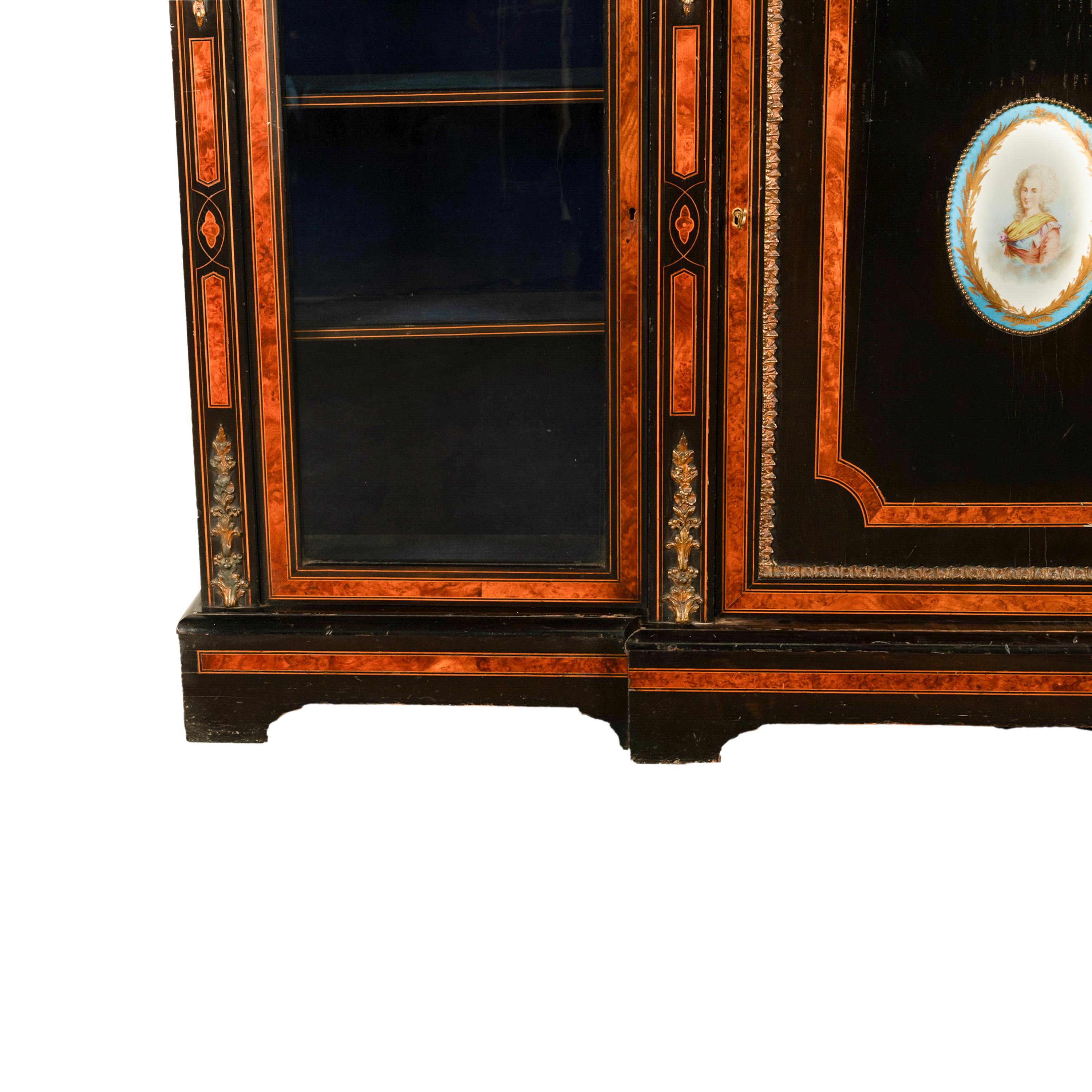 Antique French Napoleon III Ebony Ormolu Marble Sevres Porcelain Credenza 1860 For Sale 8