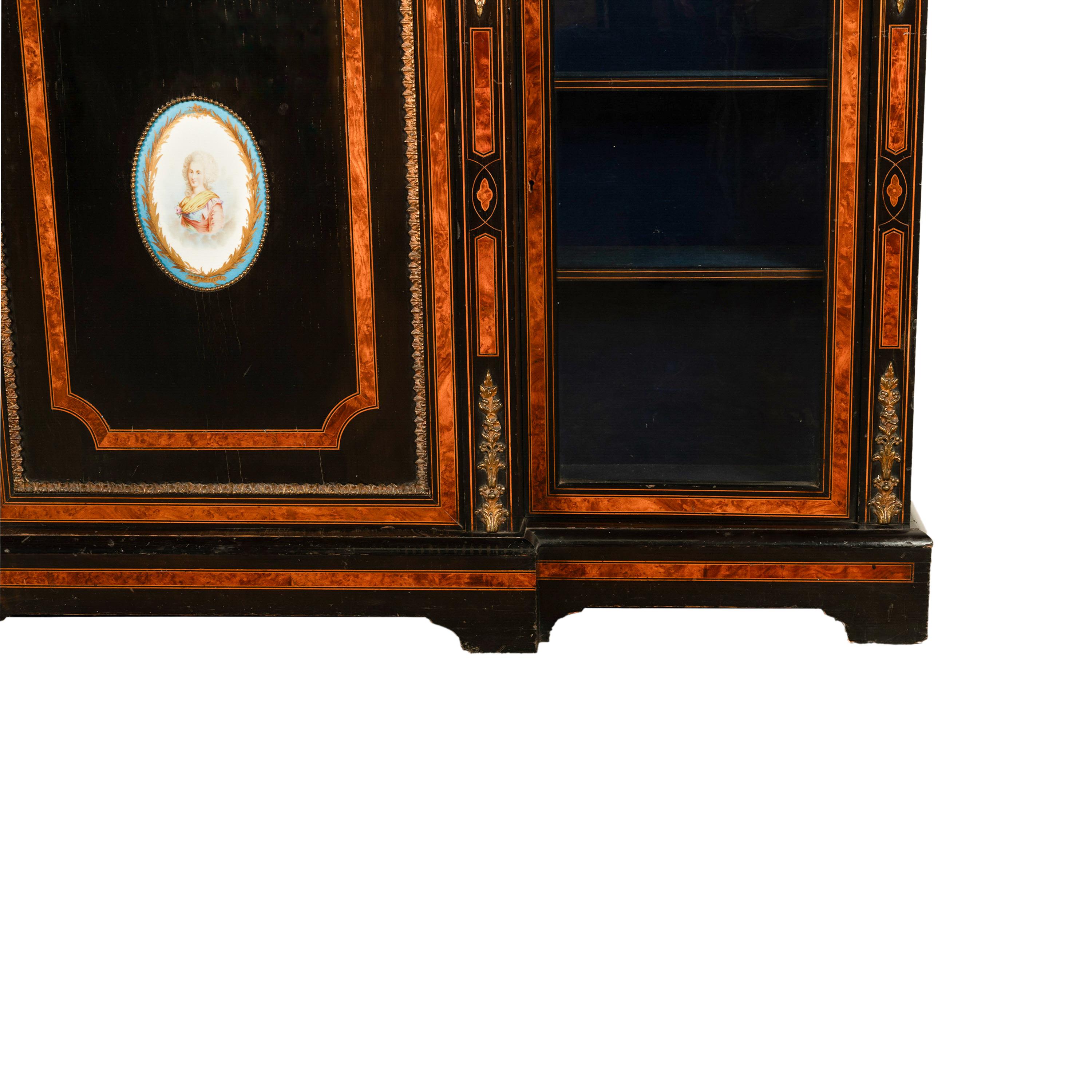 Antique French Napoleon III Ebony Ormolu Marble Sevres Porcelain Credenza 1860 For Sale 9