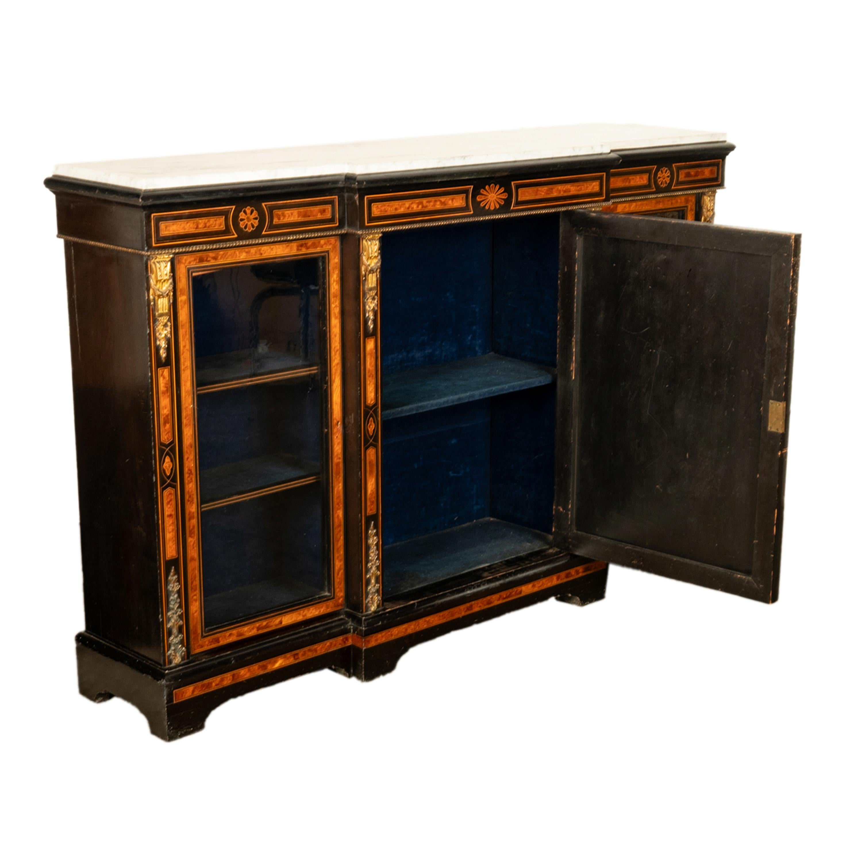 Antique French Napoleon III Ebony Ormolu Marble Sevres Porcelain Credenza 1860 For Sale 2