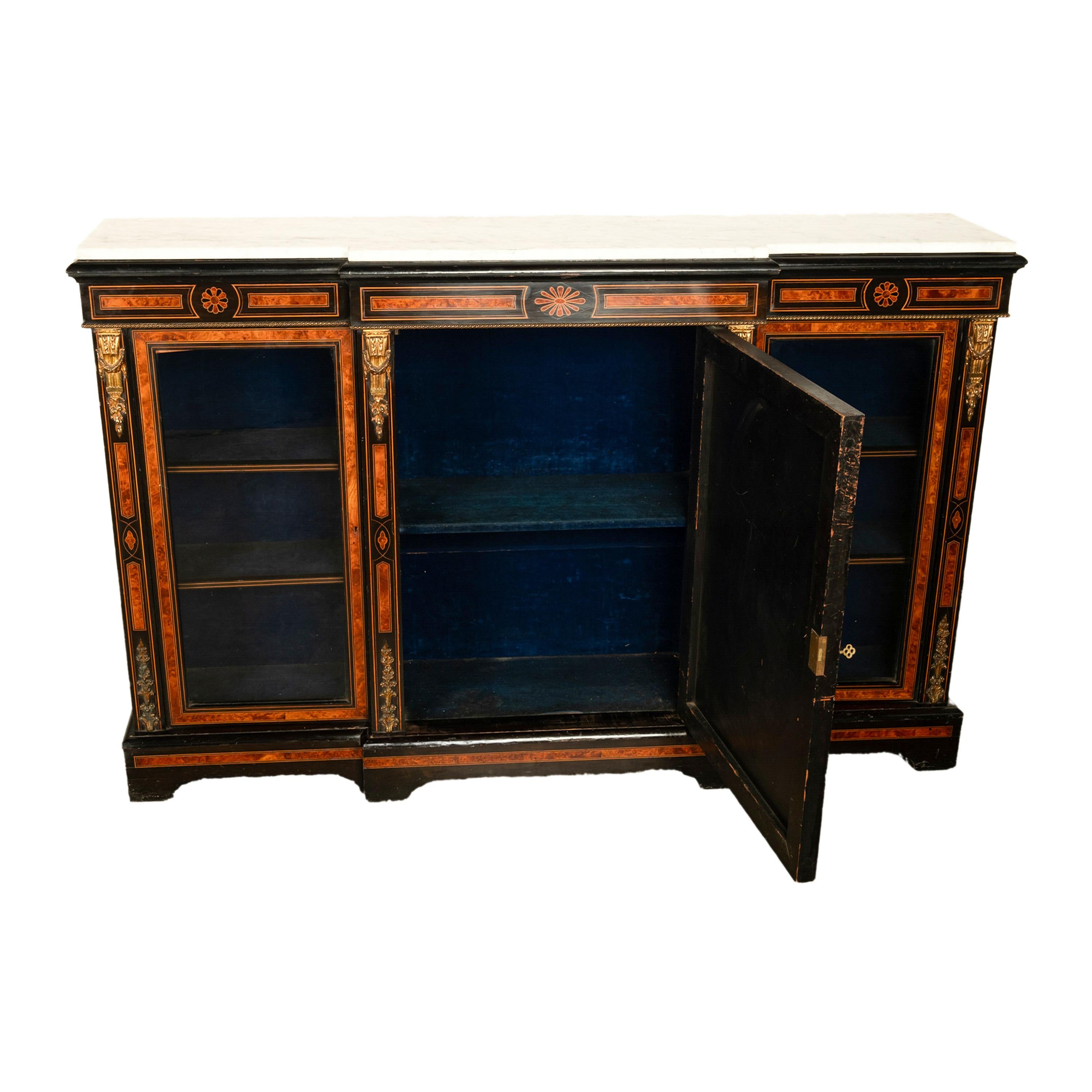 Antique French Napoleon III Ebony Ormolu Marble Sevres Porcelain Credenza 1860 For Sale 3
