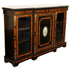 Antique French Napoleon III Ebony Ormolu Marble Sevres Porcelain Credenza 1860