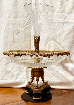Antique French Napoleon III Era Cut Crystal & Ormolu Epergne, Circa 1850-1870.