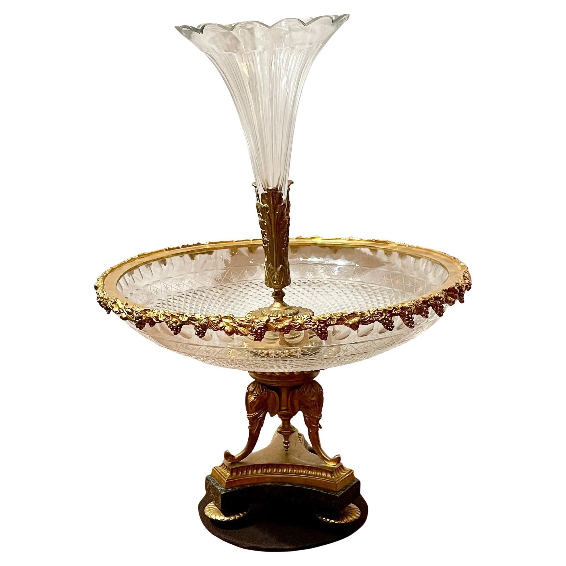 XIX secolo Antique French Napoleon III Era Cut Crystal & Ormolu Epergne, CIRCA 1850-1870. in vendita
