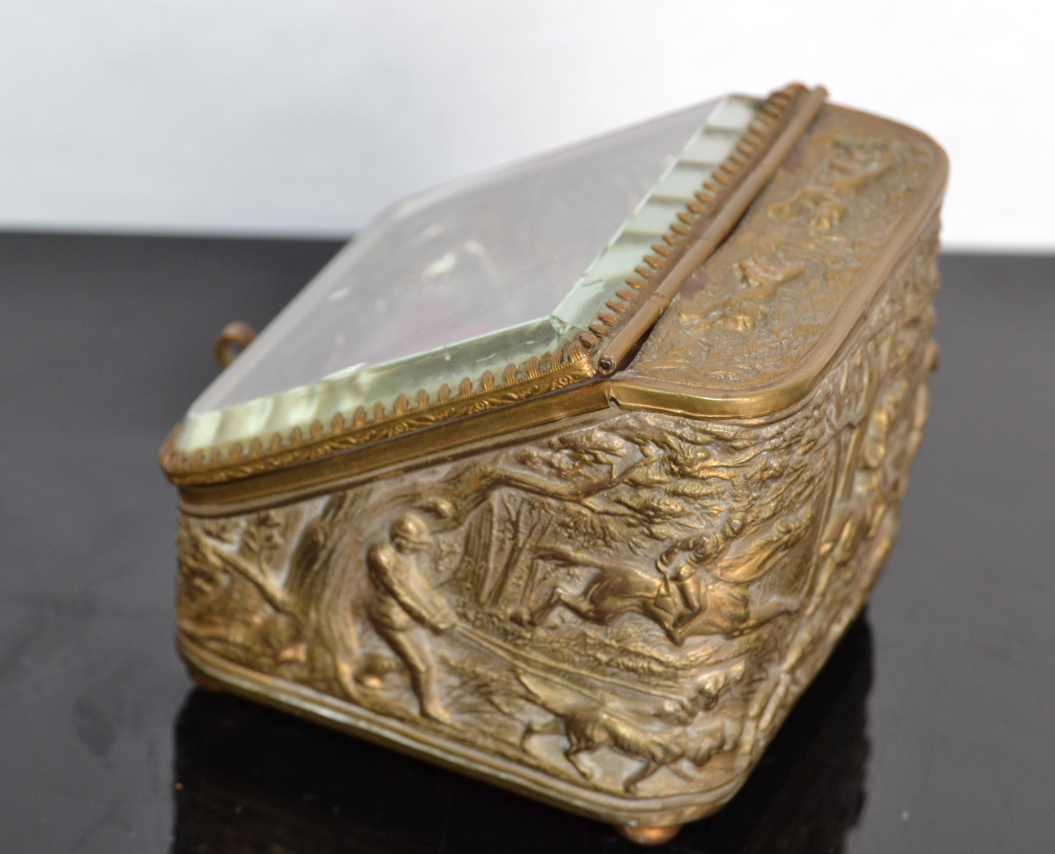 Antique French Napoleon III Era Pocket Watch Display Casket Box Hunt Theme Boar For Sale 4
