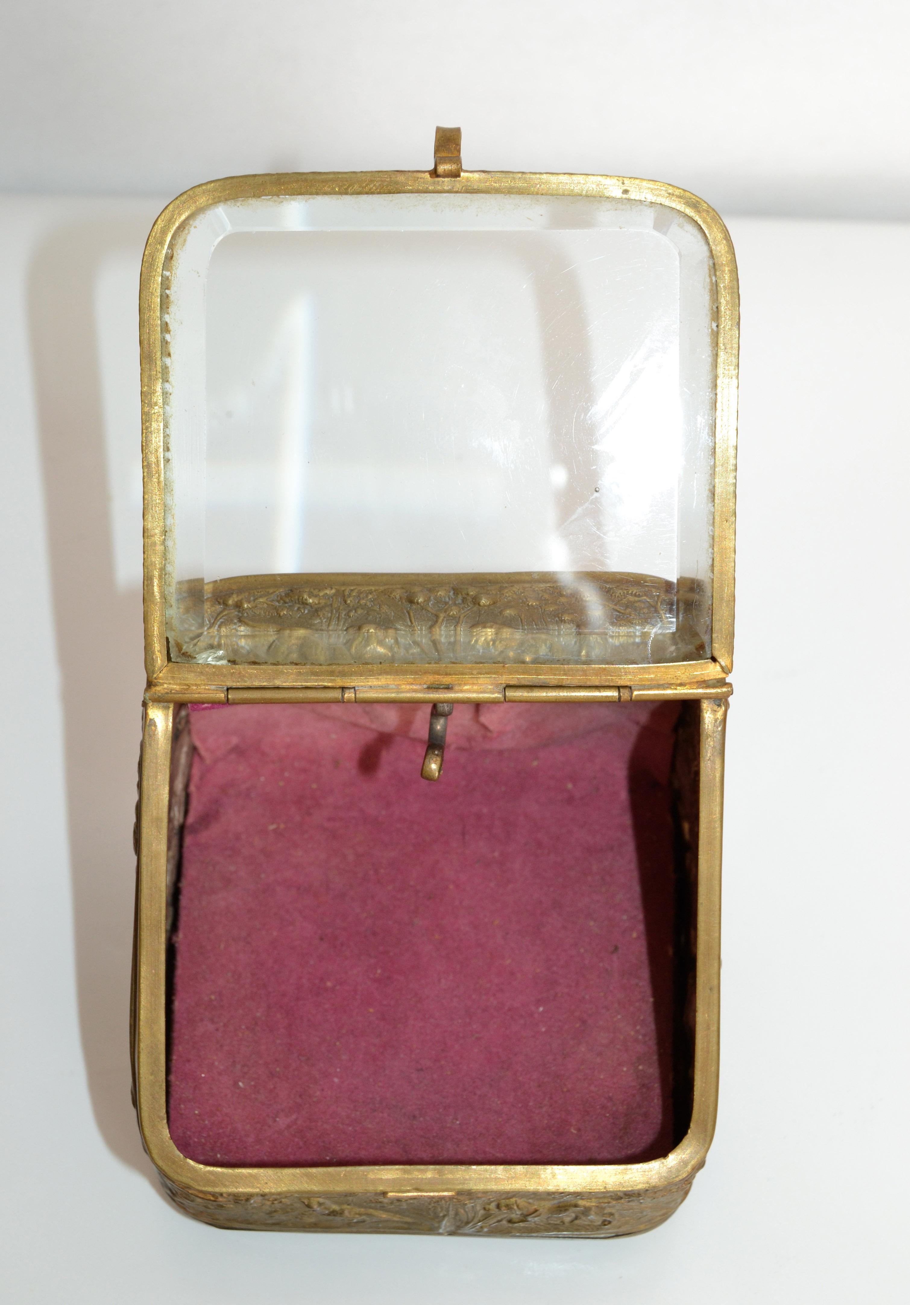 Antique French Napoleon III Era Pocket Watch Display Casket Box Hunt Theme Boar For Sale 2