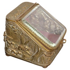 Antique French Napoleon III Era Pocket Watch Display Casket Box Hunt Theme Boar