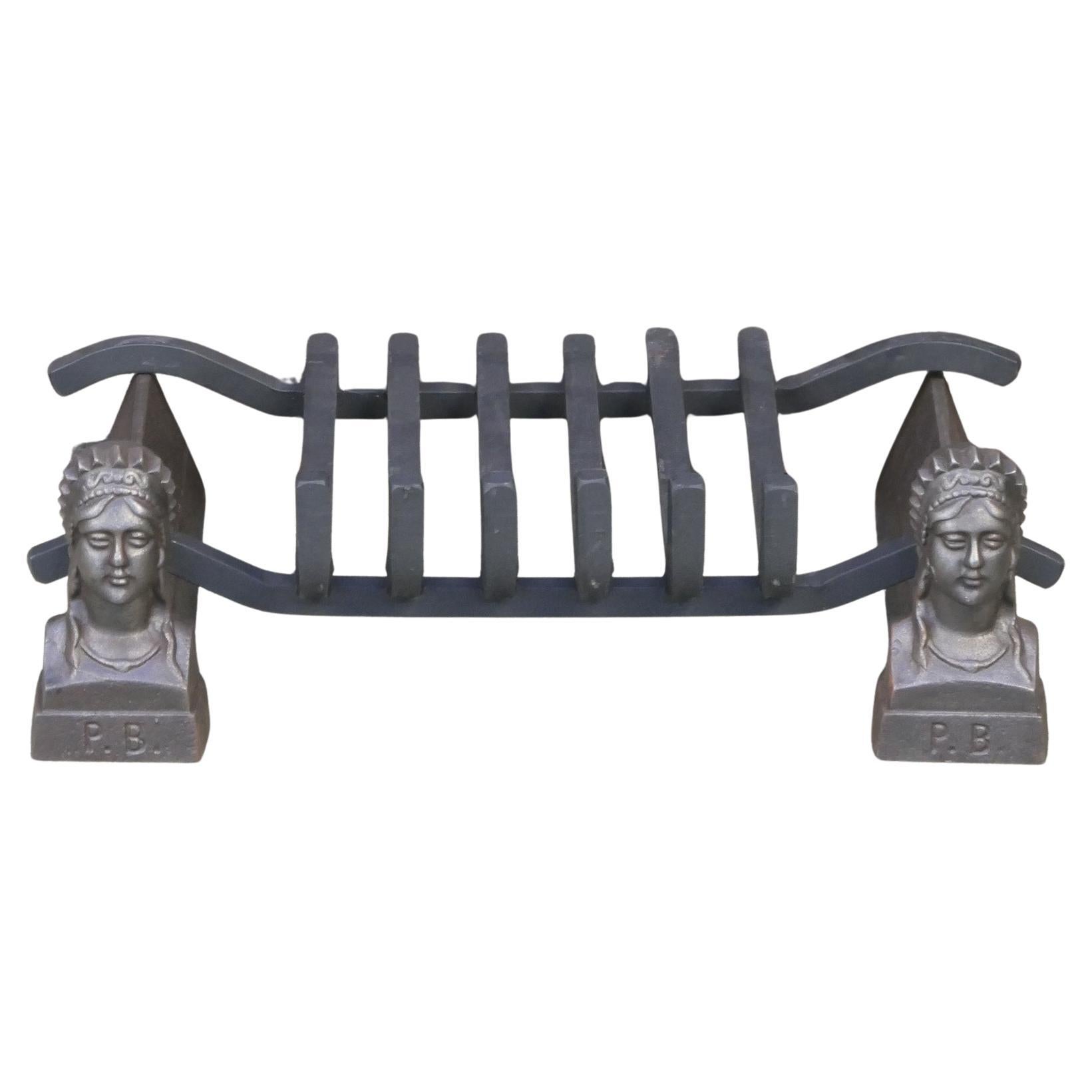 Antique French Napoleon III Fire Grate, Rejilla de chimenea, Siglo XIX en venta