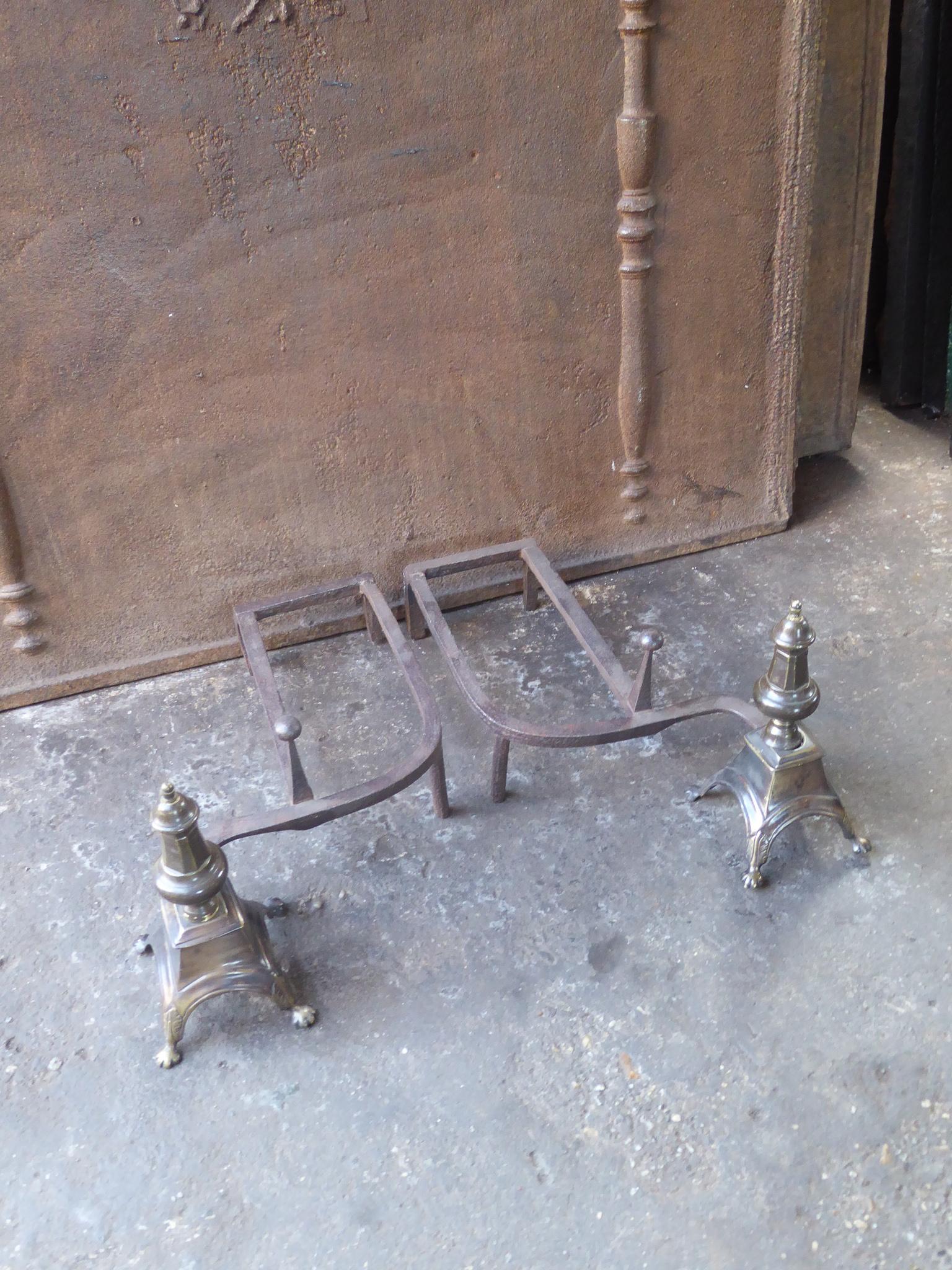 Brass Antique French Napoleon III Fire Grate, Fireplace Grate For Sale