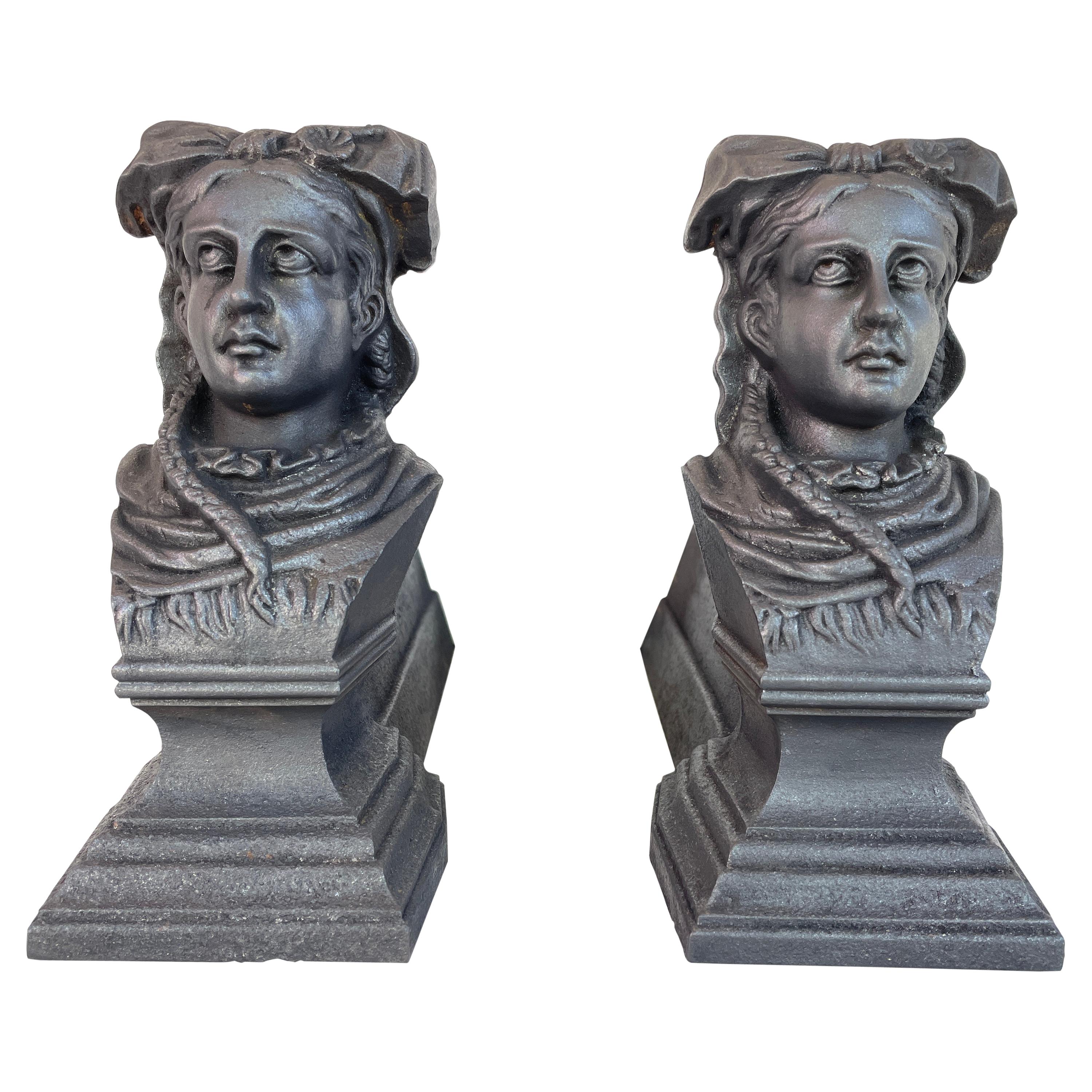 Antique French Napoleon III Firedogs / Andirons, 19th Century For Sale