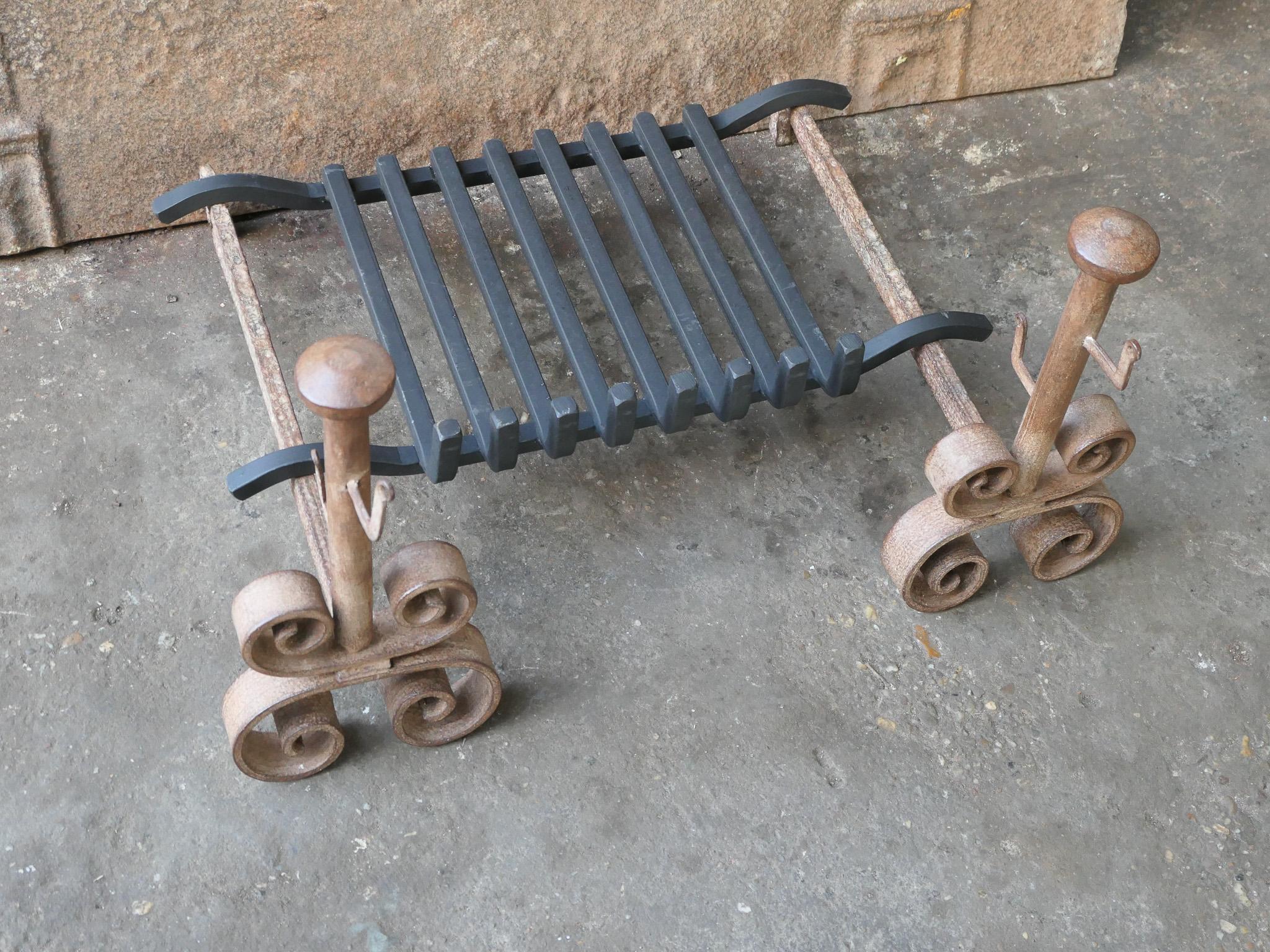Wrought Iron Antique French Napoleon III Fireplace Log Grate For Sale