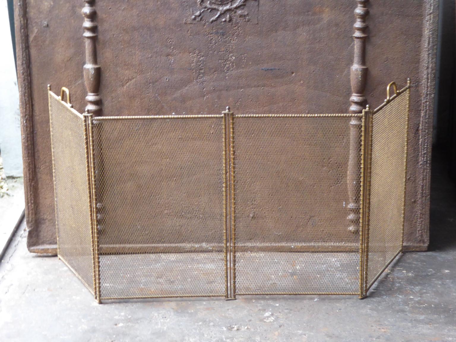 Iron Antique French Napoleon III Fireplace Screen, Brass-Colored, 19th Century