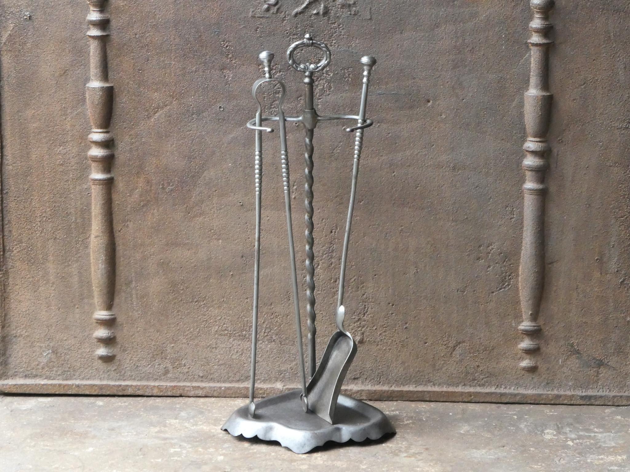 Forged Antique French Napoleon III Fireplace Tools, 19th Century For Sale
