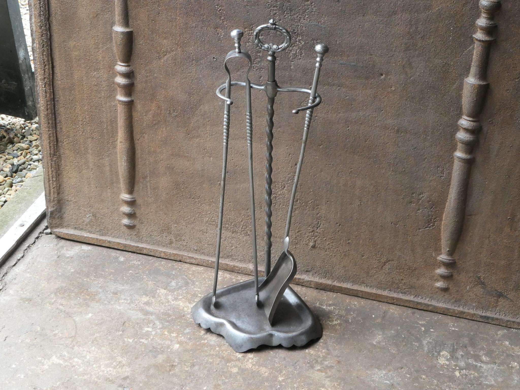 Wrought Iron Antique French Napoleon III Fireplace Tools, 19th Century For Sale