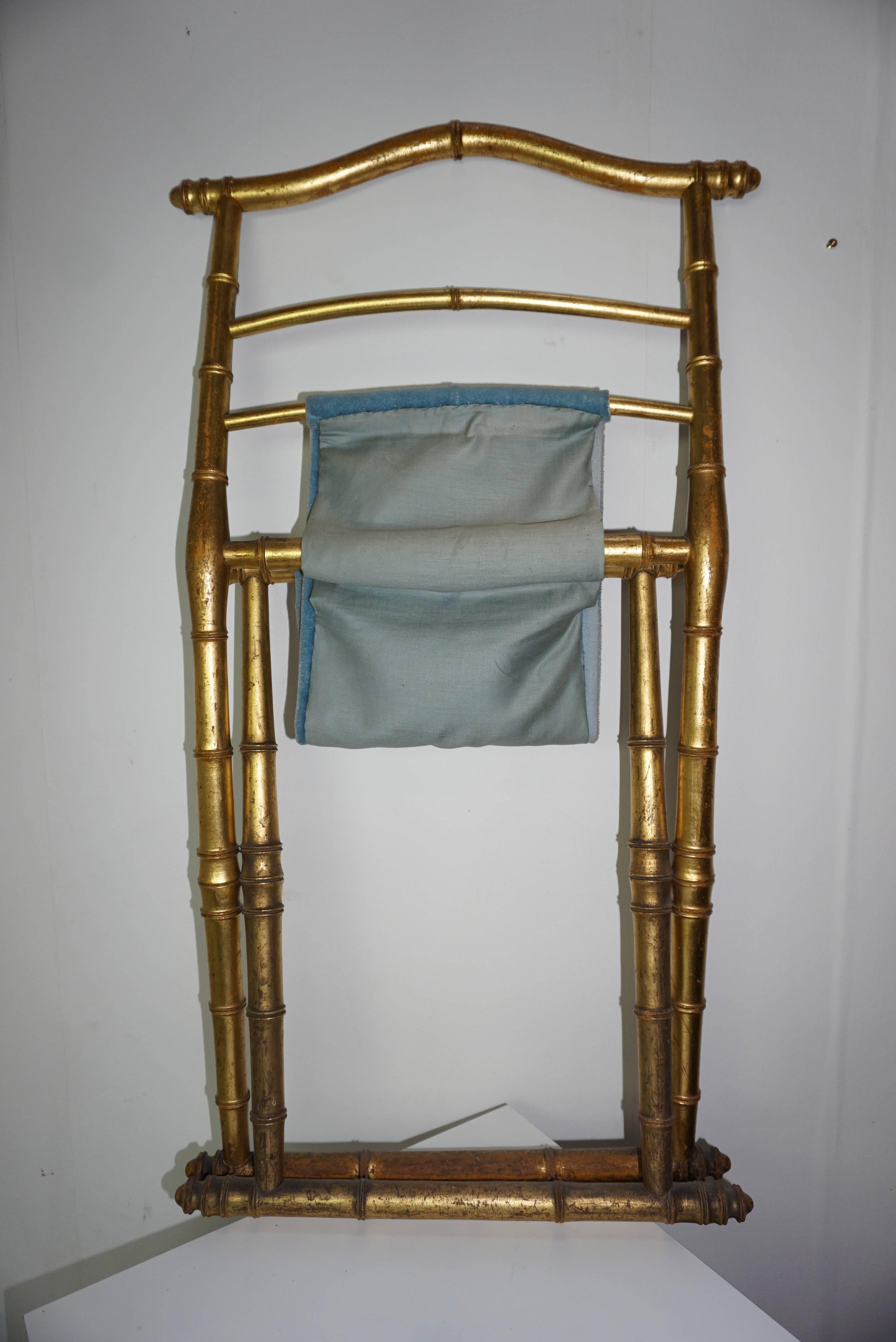 Antique French Napoleon III Folding Chair Wooden and Azure Velvet For Sale 3