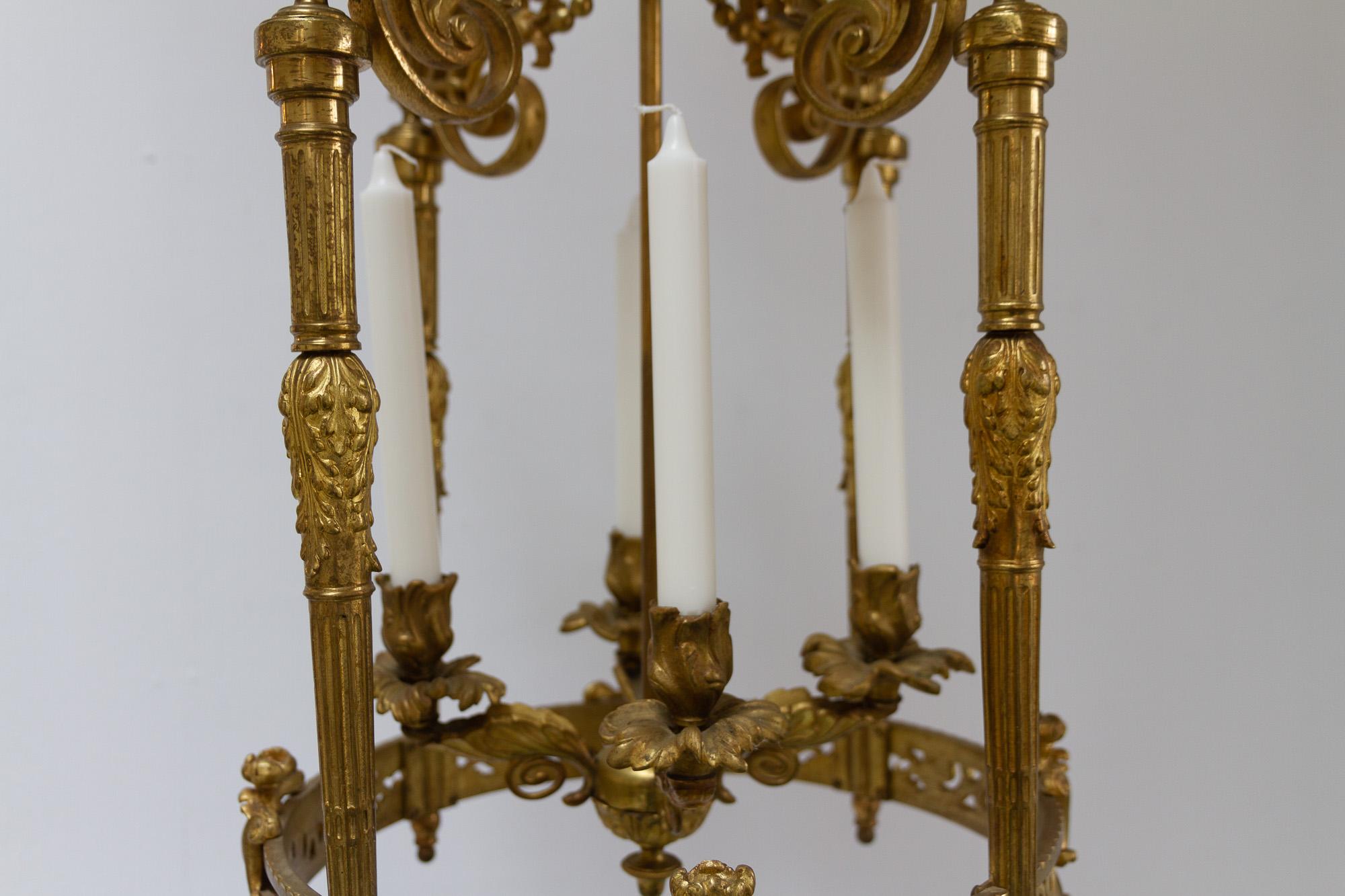 19th Century Antique French Napoleon III Gilded Bronze Chandelier, 1850s For Sale