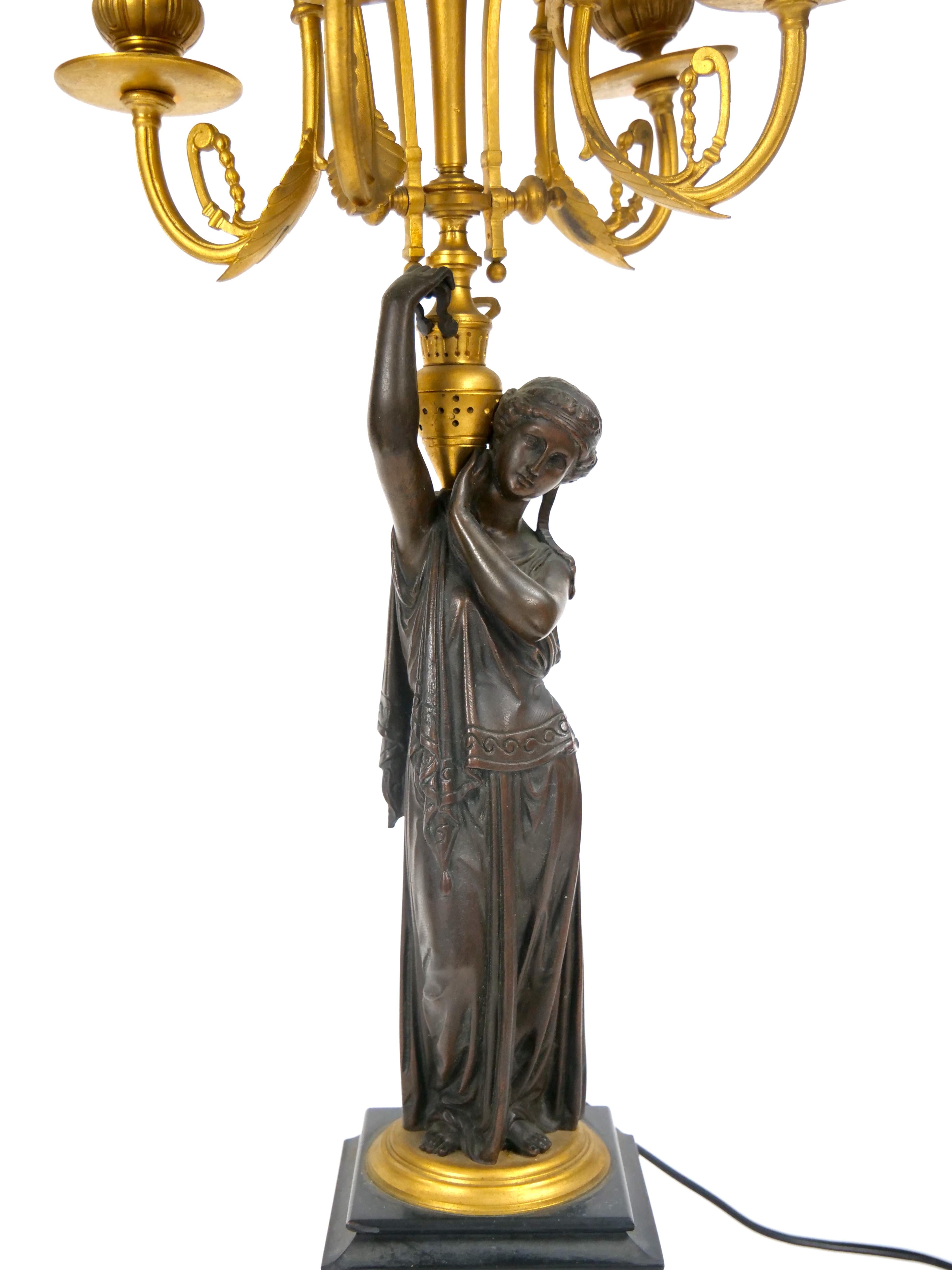 Antique French Napoleon III Gilt Bronze / Marble Candelabra Lamps For Sale 6