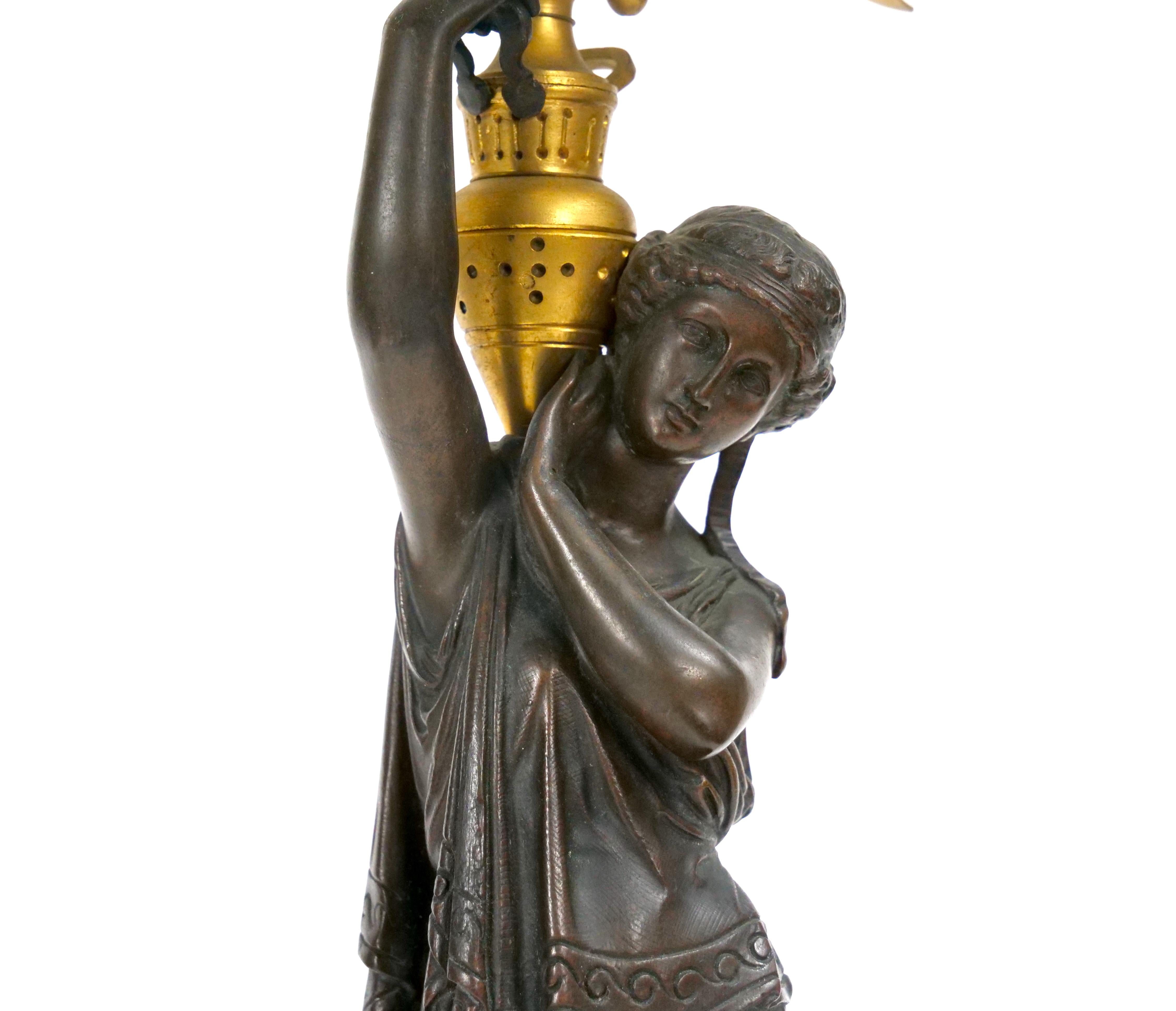 Antique French Napoleon III Gilt Bronze / Marble Candelabra Lamps For Sale 7