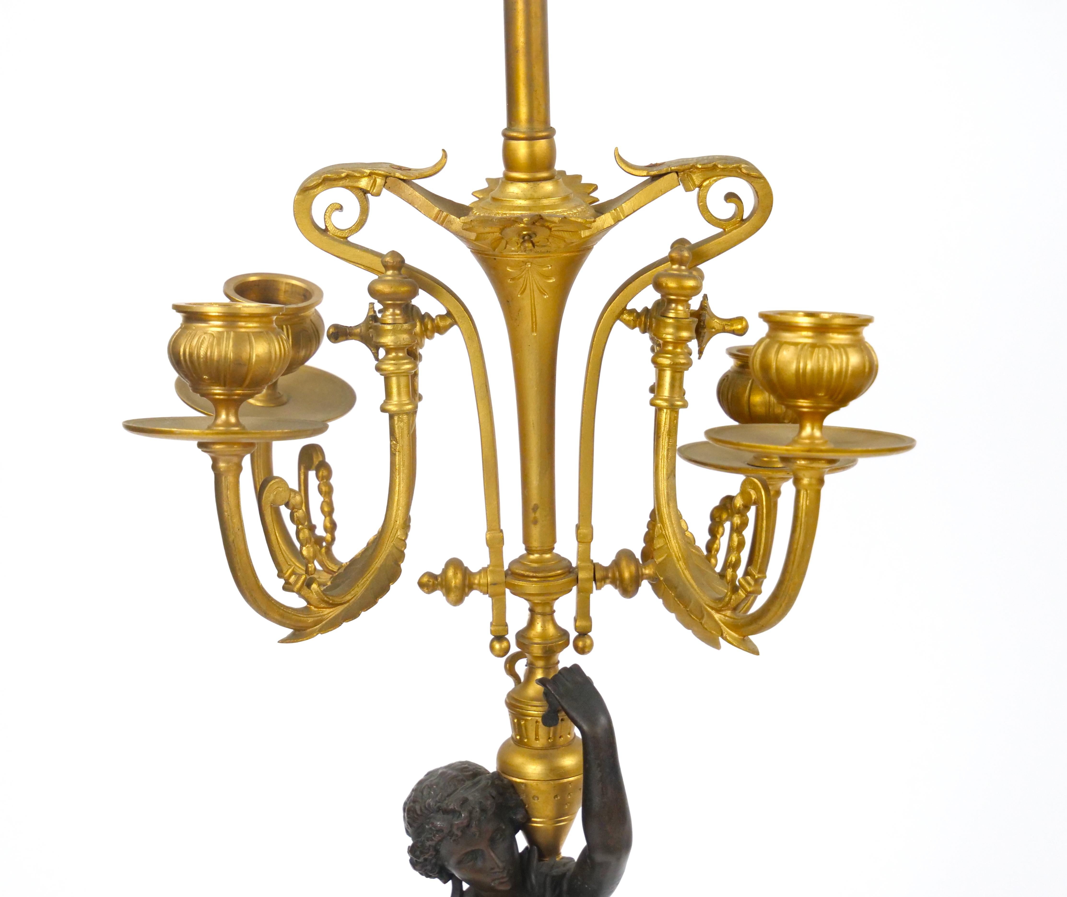 Antique French Napoleon III Gilt Bronze / Marble Candelabra Lamps For Sale 12
