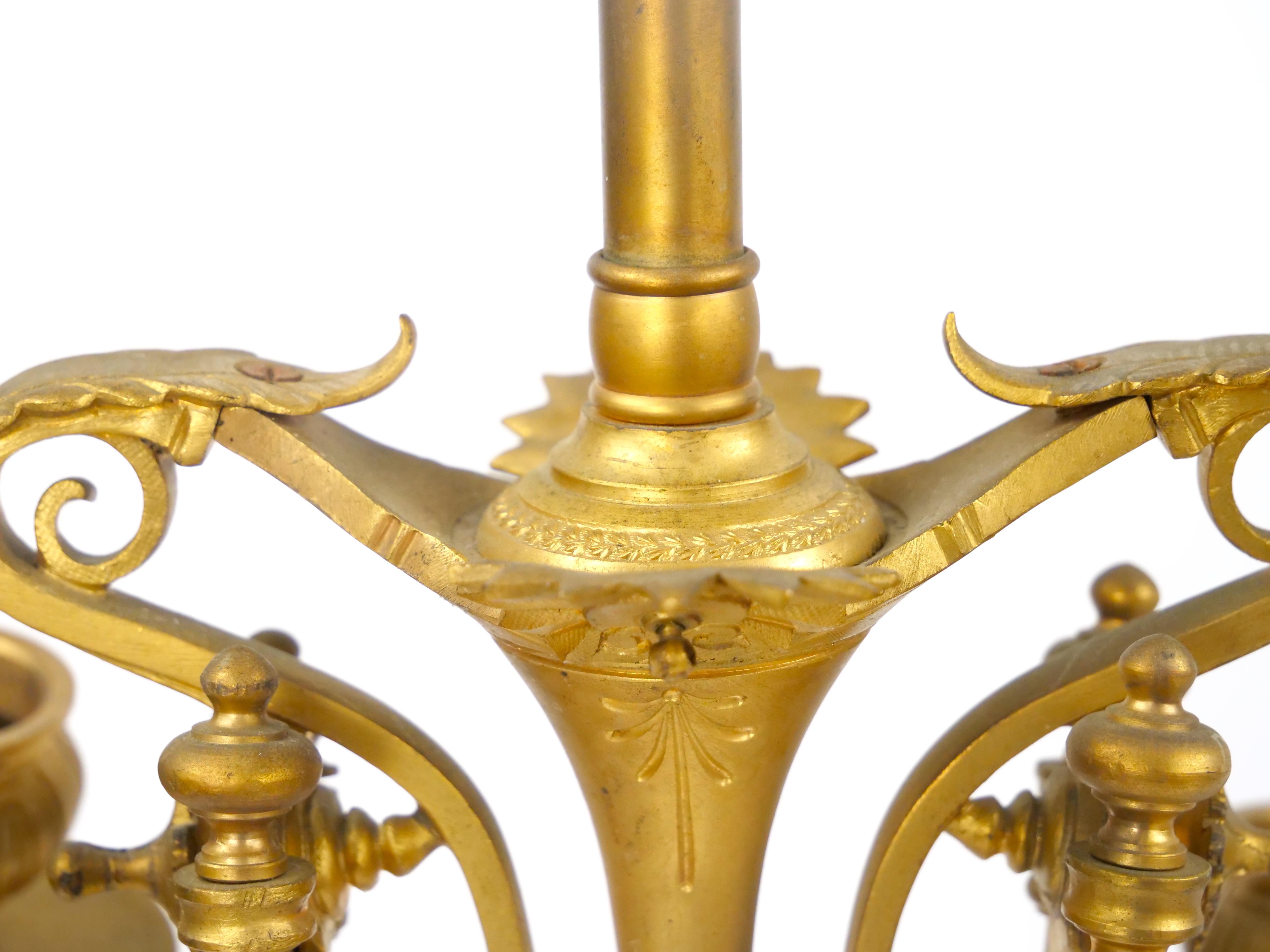 Antique French Napoleon III Gilt Bronze / Marble Candelabra Lamps For Sale 14