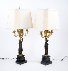 Antique French Napoleon III Gilt Bronze / Marble Candelabra Lamps