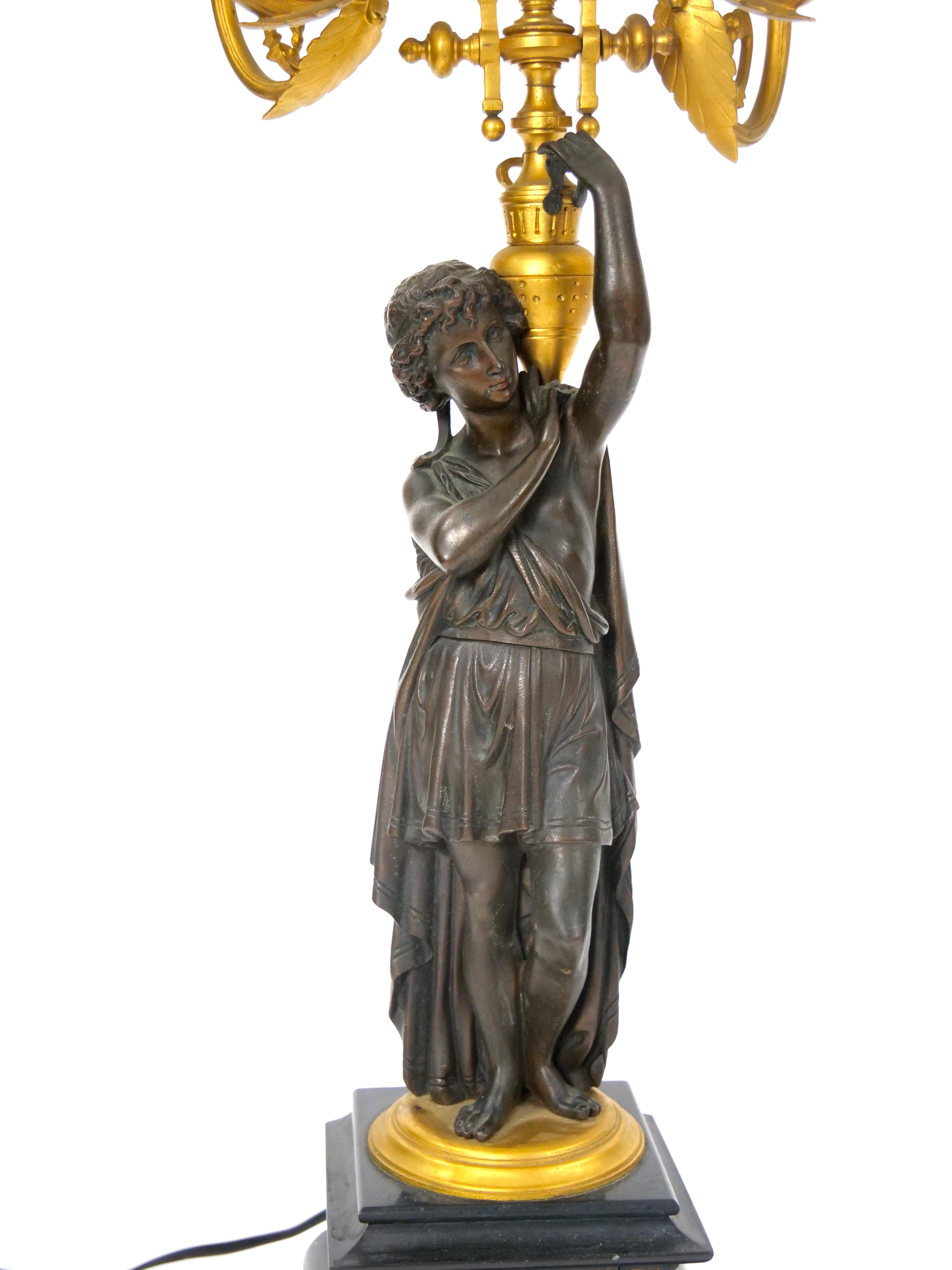 Antique French Napoleon III Gilt Bronze / Marble Candelabra Lamps For Sale 4