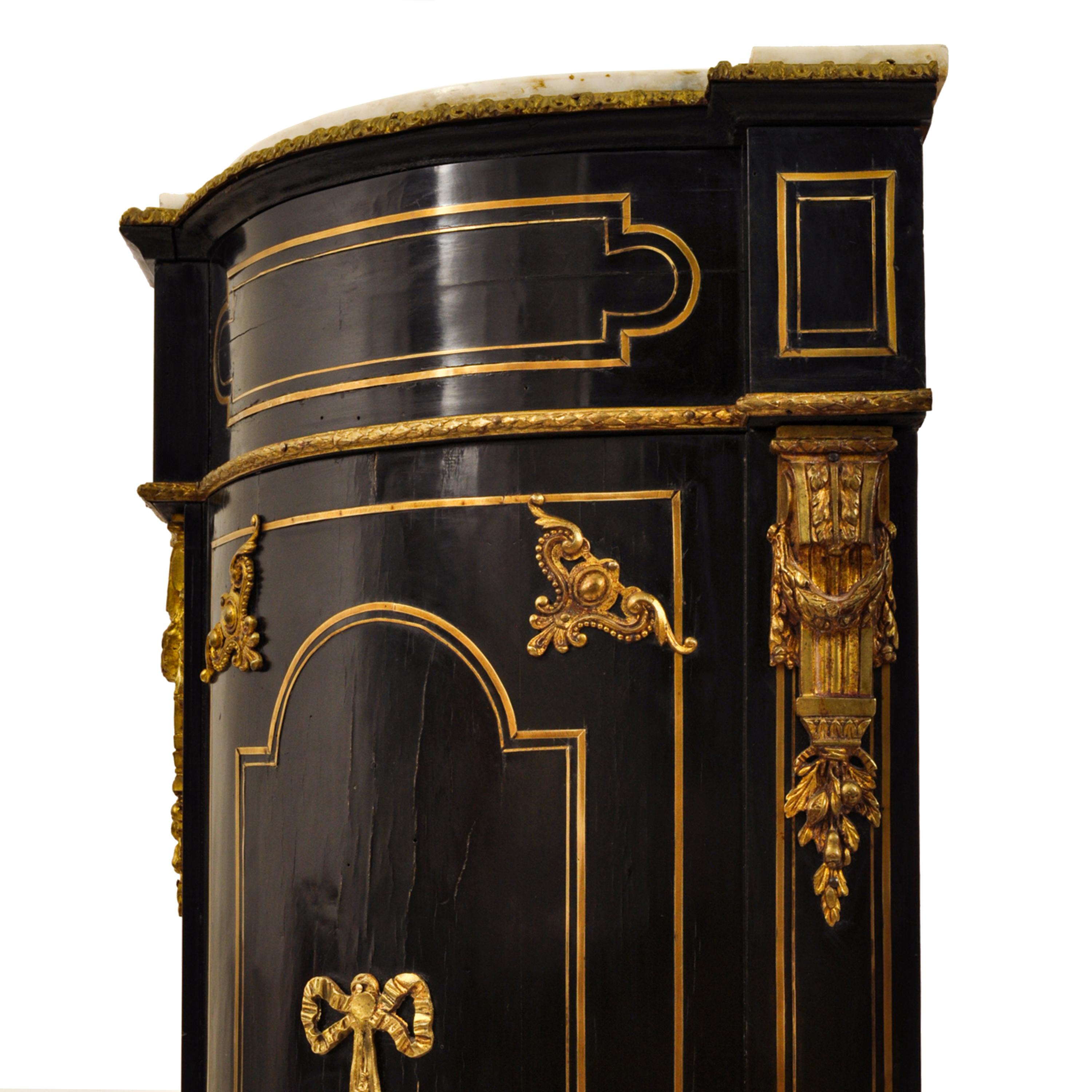 Antique French Napoleon III Gilt Bronze Medallion & Marble Ebonized Cabinet 1860 For Sale 3