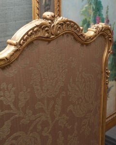 Antique French Napoleon III Gilt Fireplace Screen with Newly Upholstered Panels