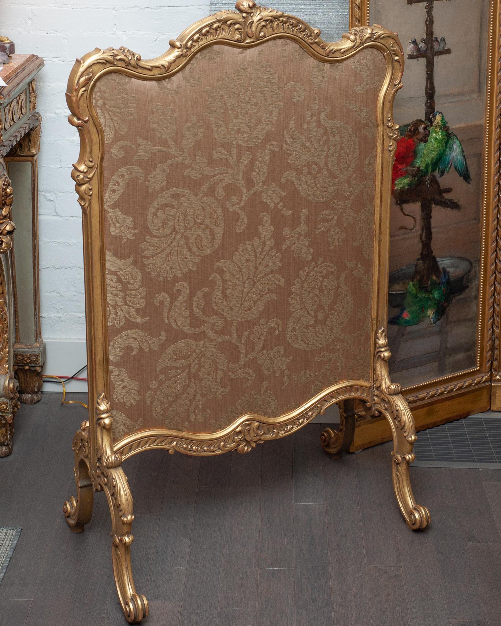 Fabric Antique French Napoleon III Gilt Fireplace Screen with Newly Upholstered Panels For Sale