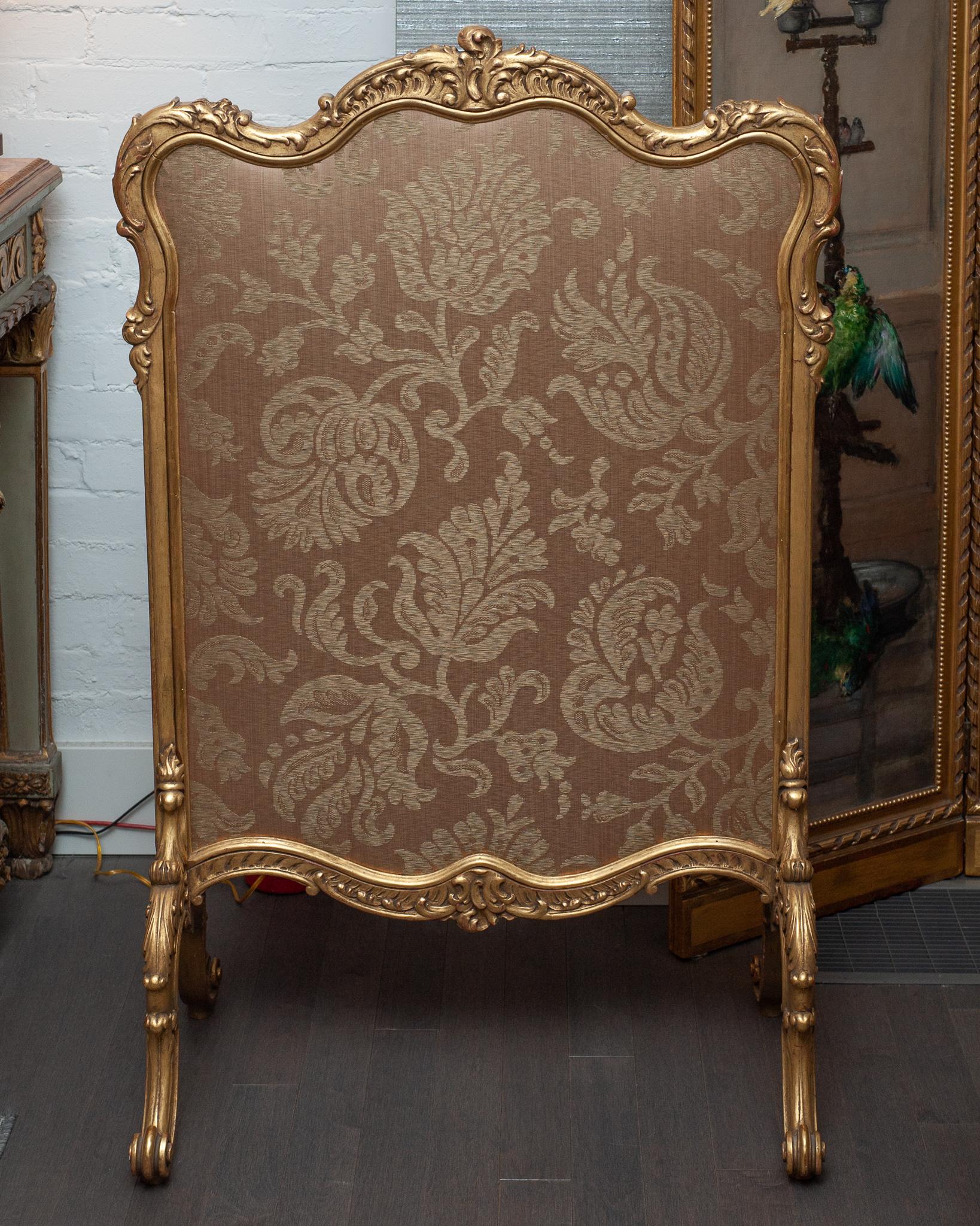 Antique French Napoleon III Gilt Fireplace Screen with Newly Upholstered Panels For Sale 1