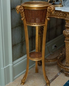 Antike Französisch Napoleon III Giltwood und Can Webbing Plant Stand / Jardiniere