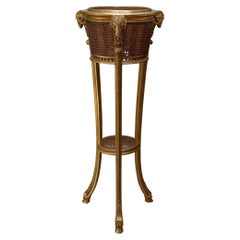 Antique French Napoleon III Giltwood and Can Webbing Plant Stand / Jardiniere
