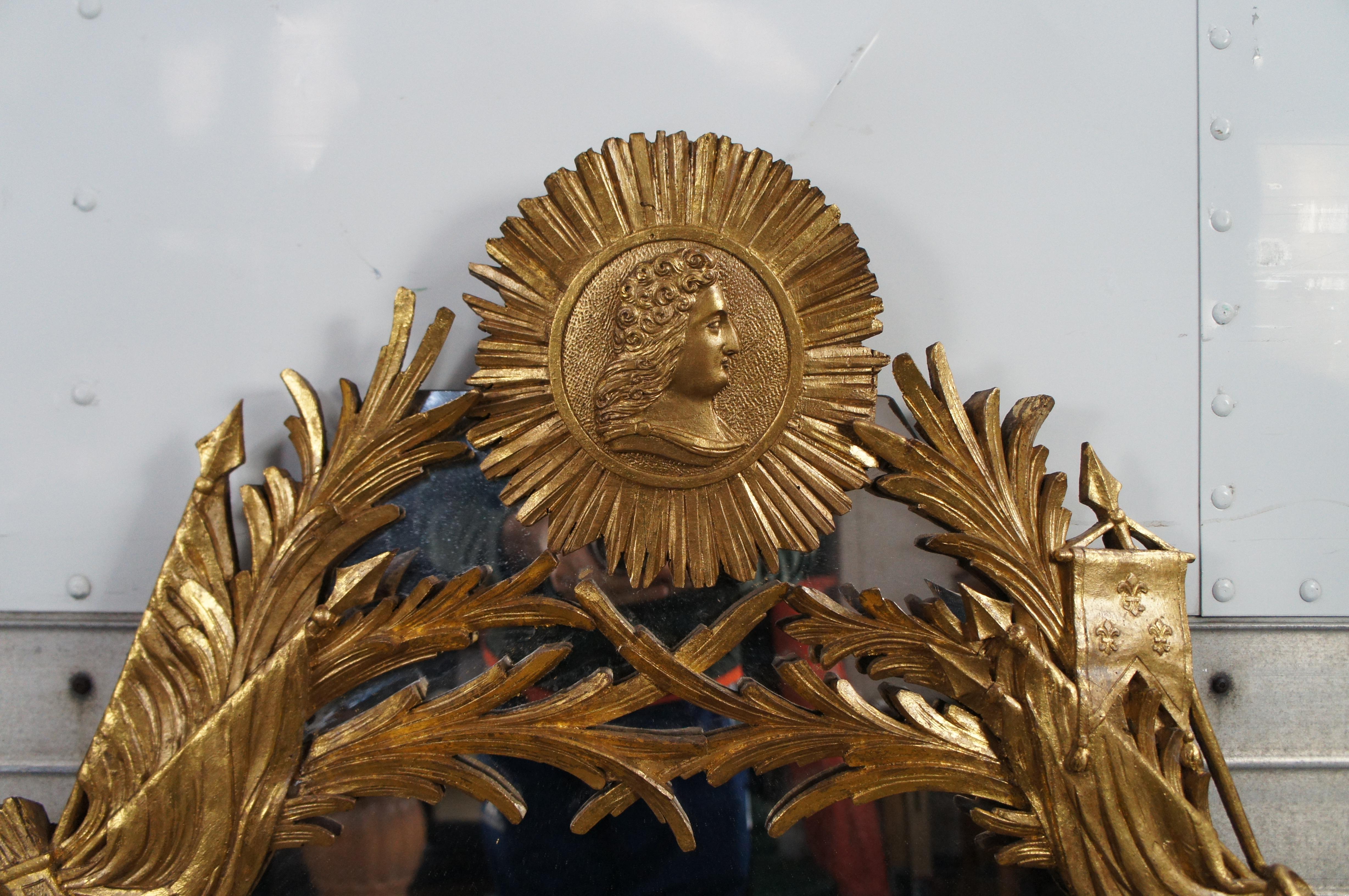 Français Antique Napoleon III Giltwood Beveled Parcloses Mirror 50