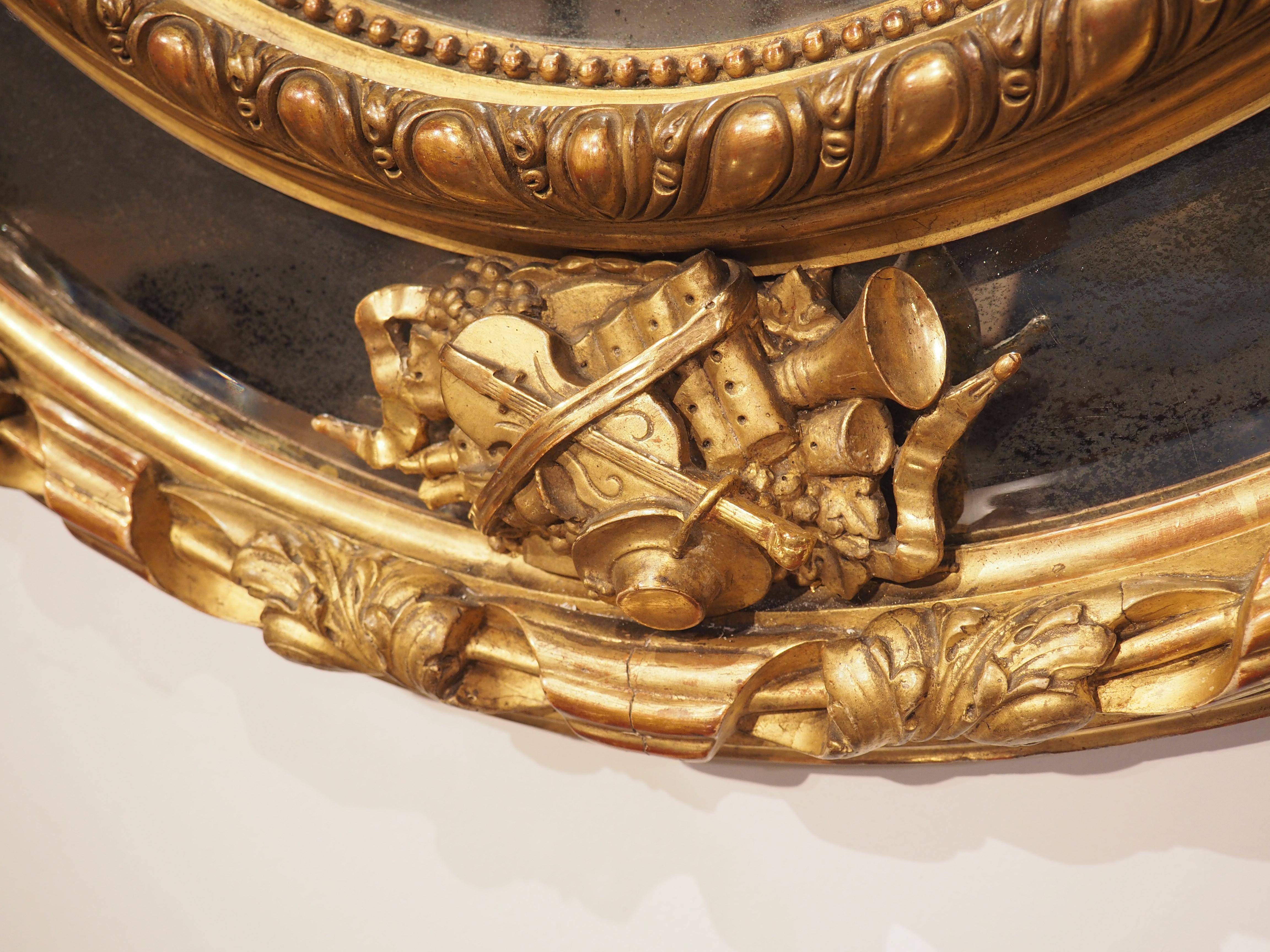 Antique French Napoleon III Giltwood Mirror with Musical Trophy Decor, C. 1860 5