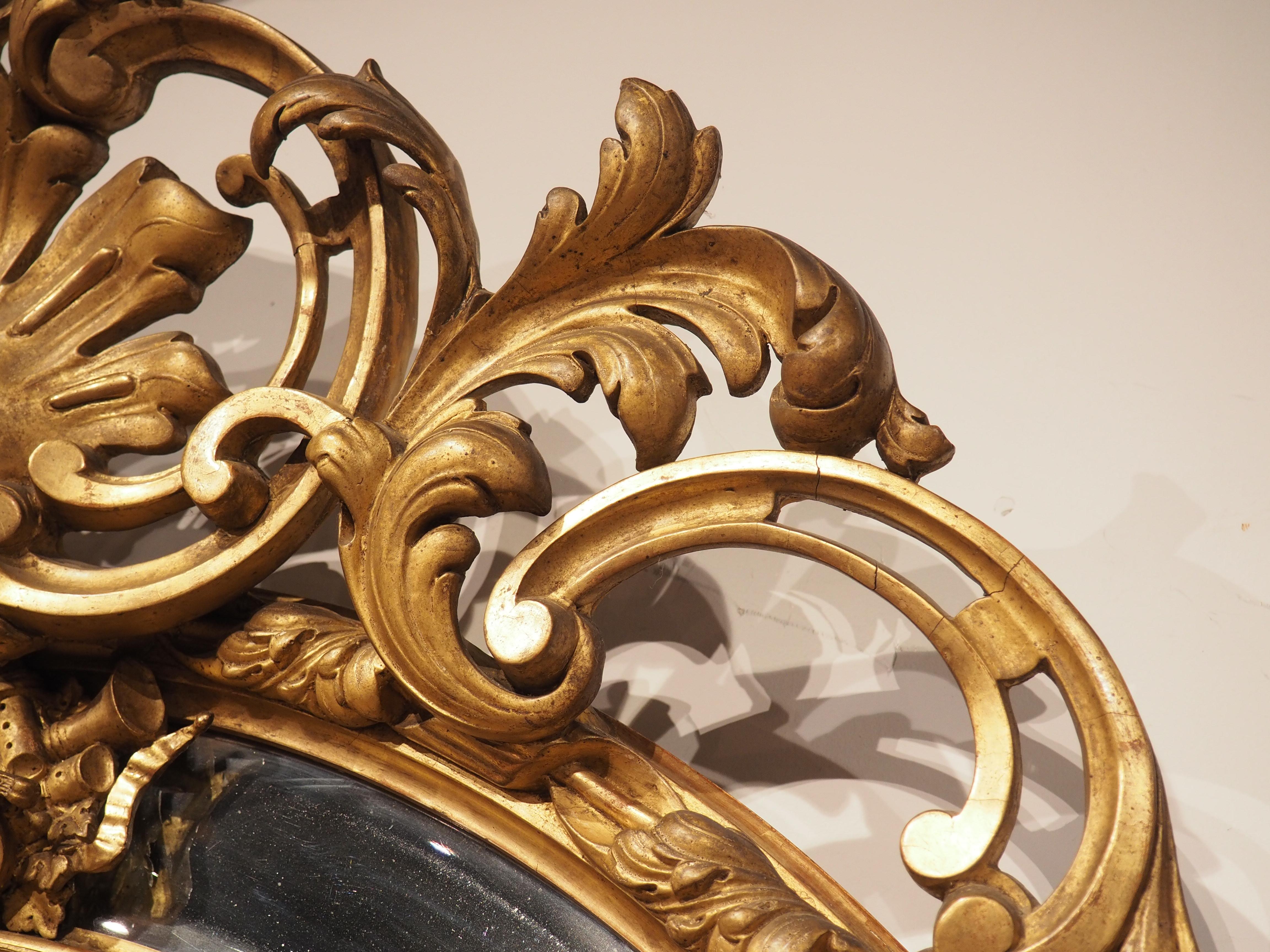 Antique French Napoleon III Giltwood Mirror with Musical Trophy Decor, C. 1860 7