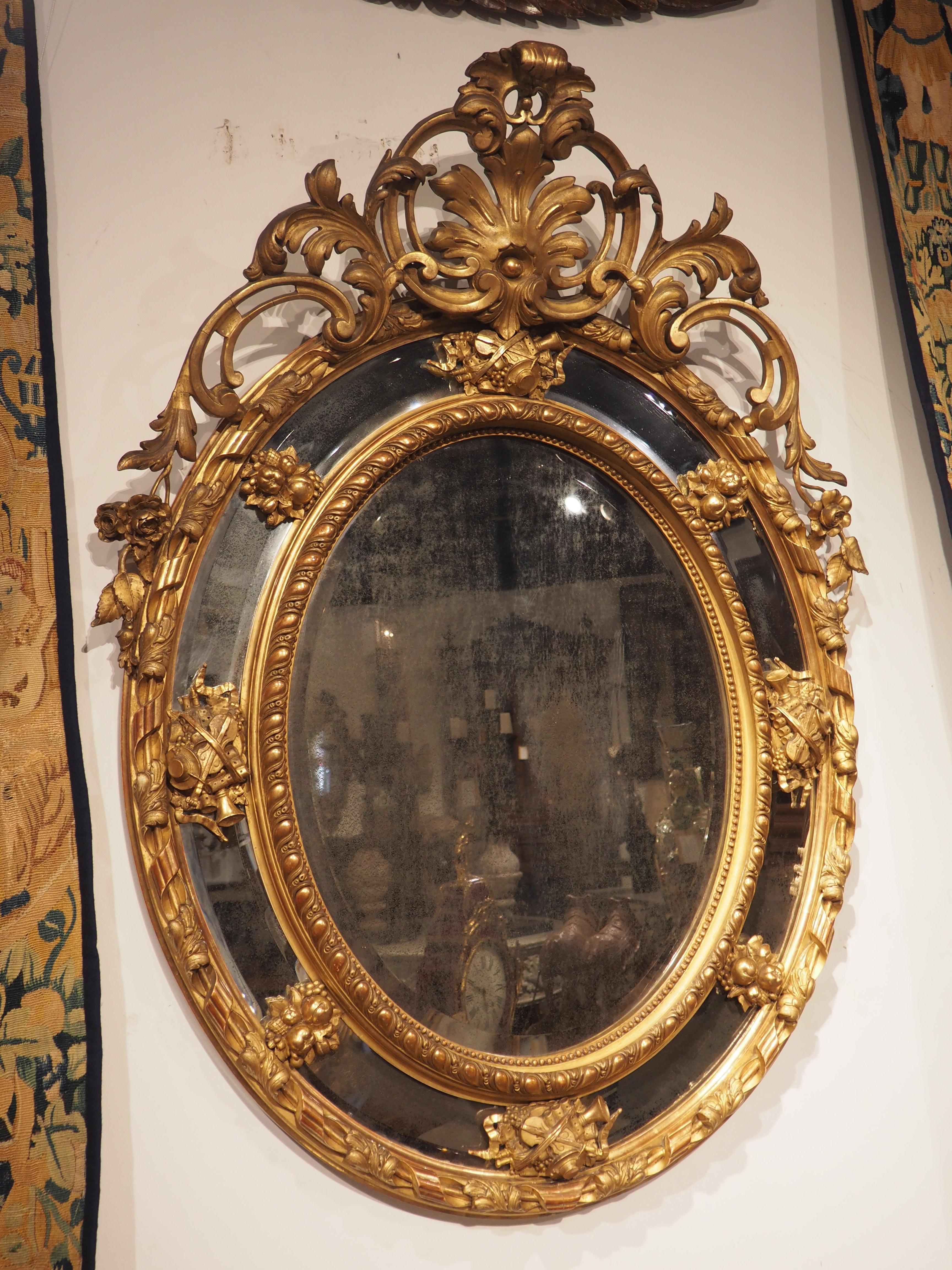 Antique French Napoleon III Giltwood Mirror with Musical Trophy Decor, C. 1860 8