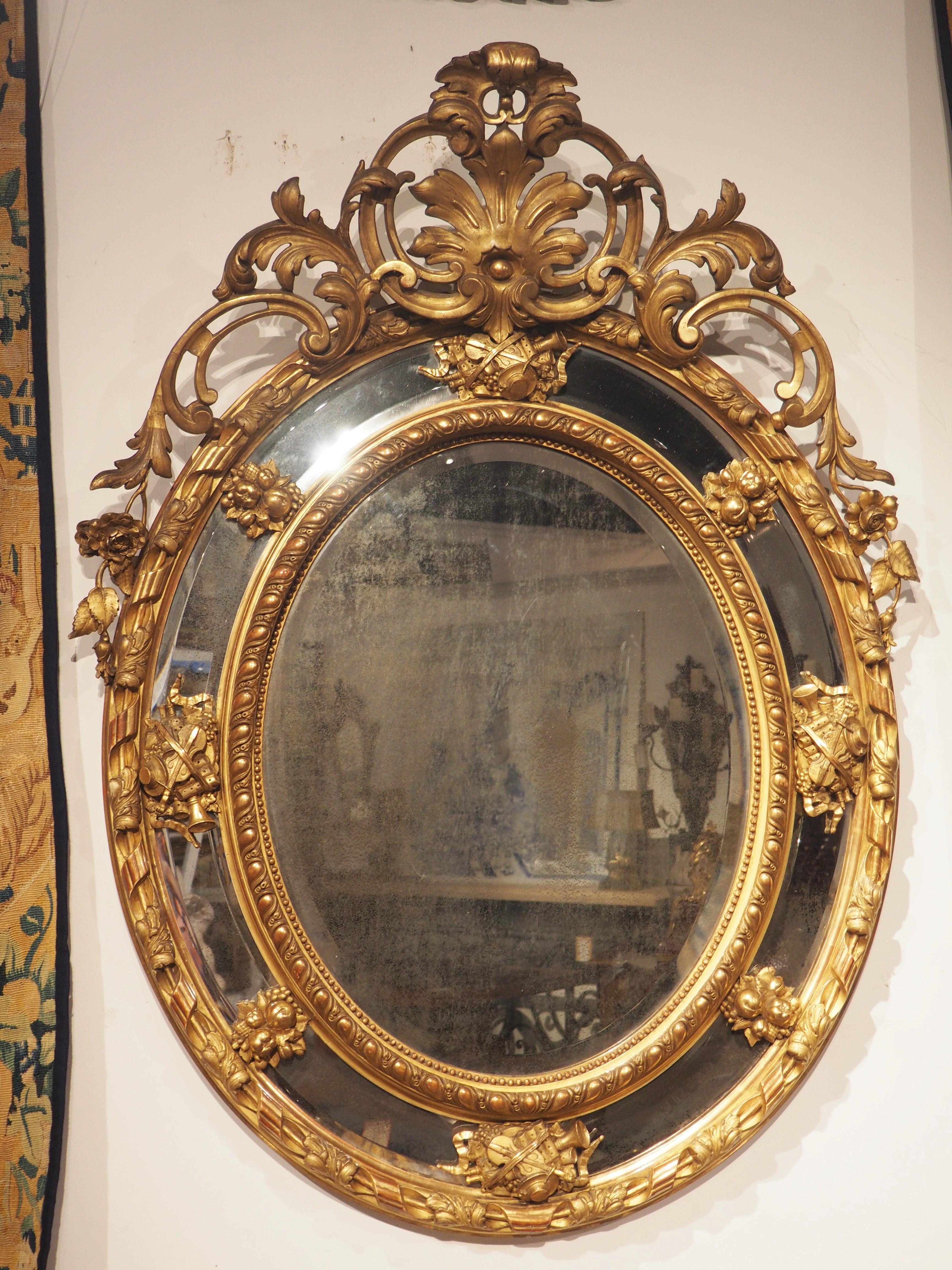 Antique French Napoleon III Giltwood Mirror with Musical Trophy Decor, C. 1860 11