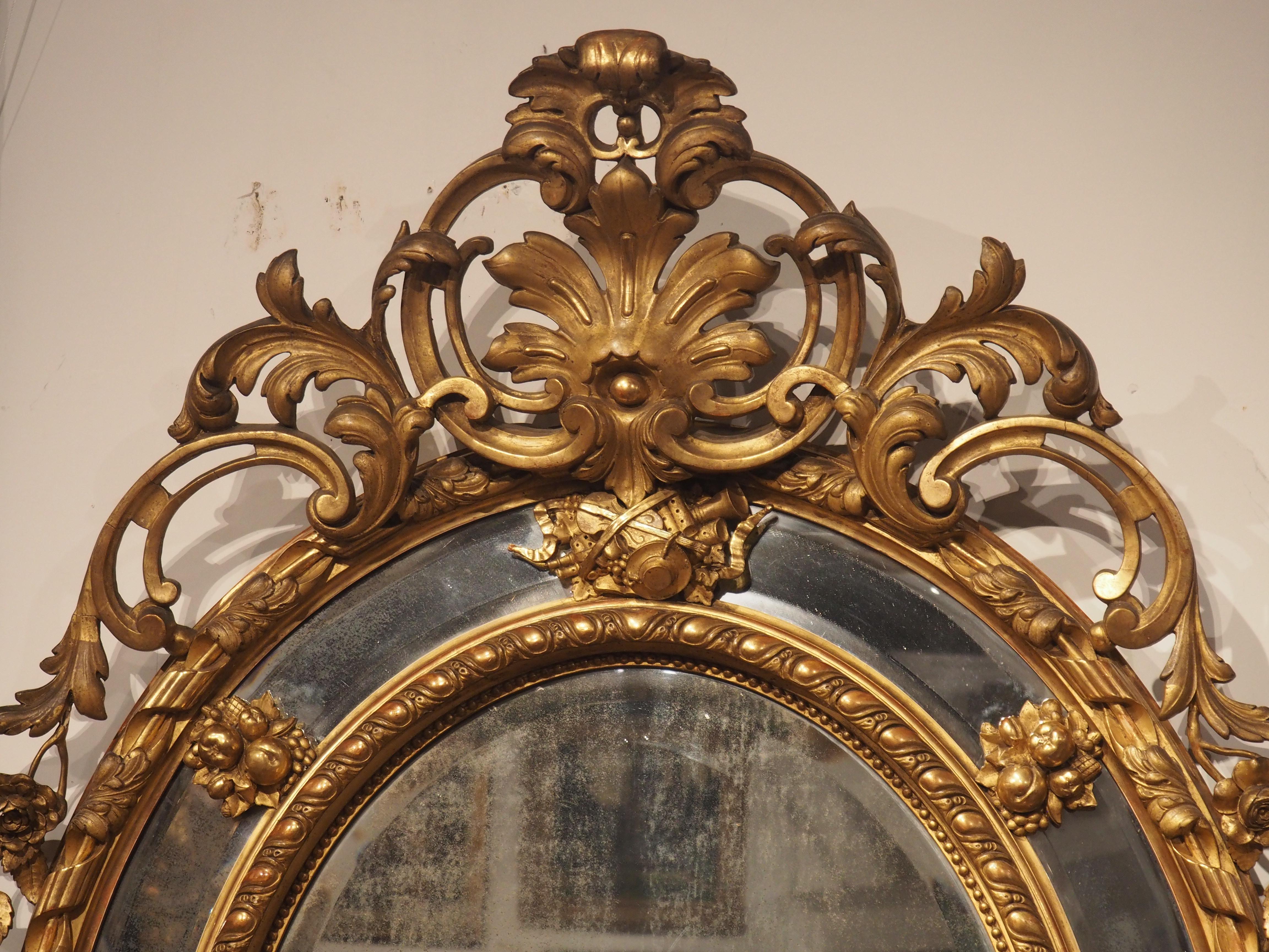 Antique French Napoleon III Giltwood Mirror with Musical Trophy Decor, C. 1860 12