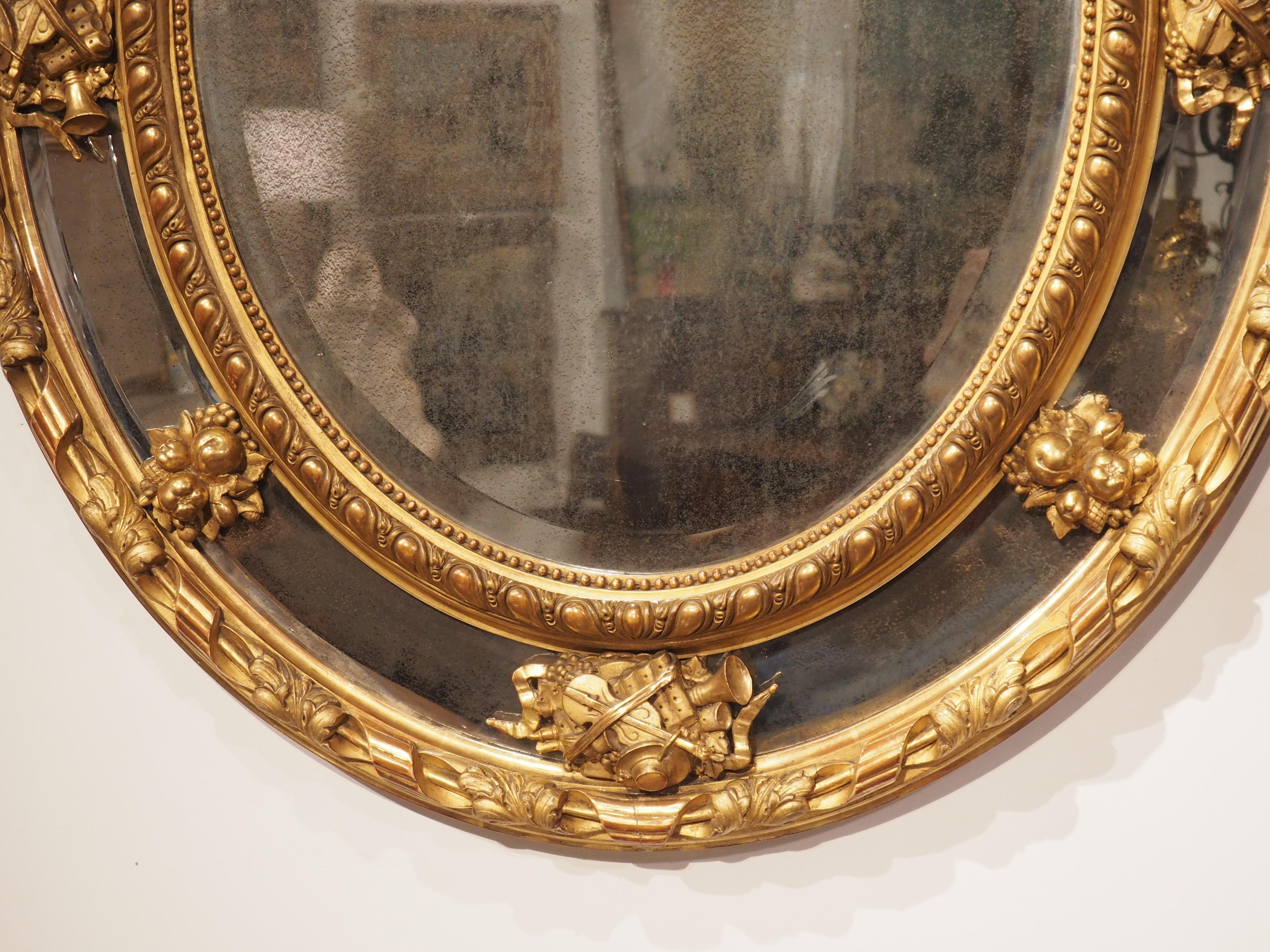 Antique French Napoleon III Giltwood Mirror with Musical Trophy Decor, C. 1860 13