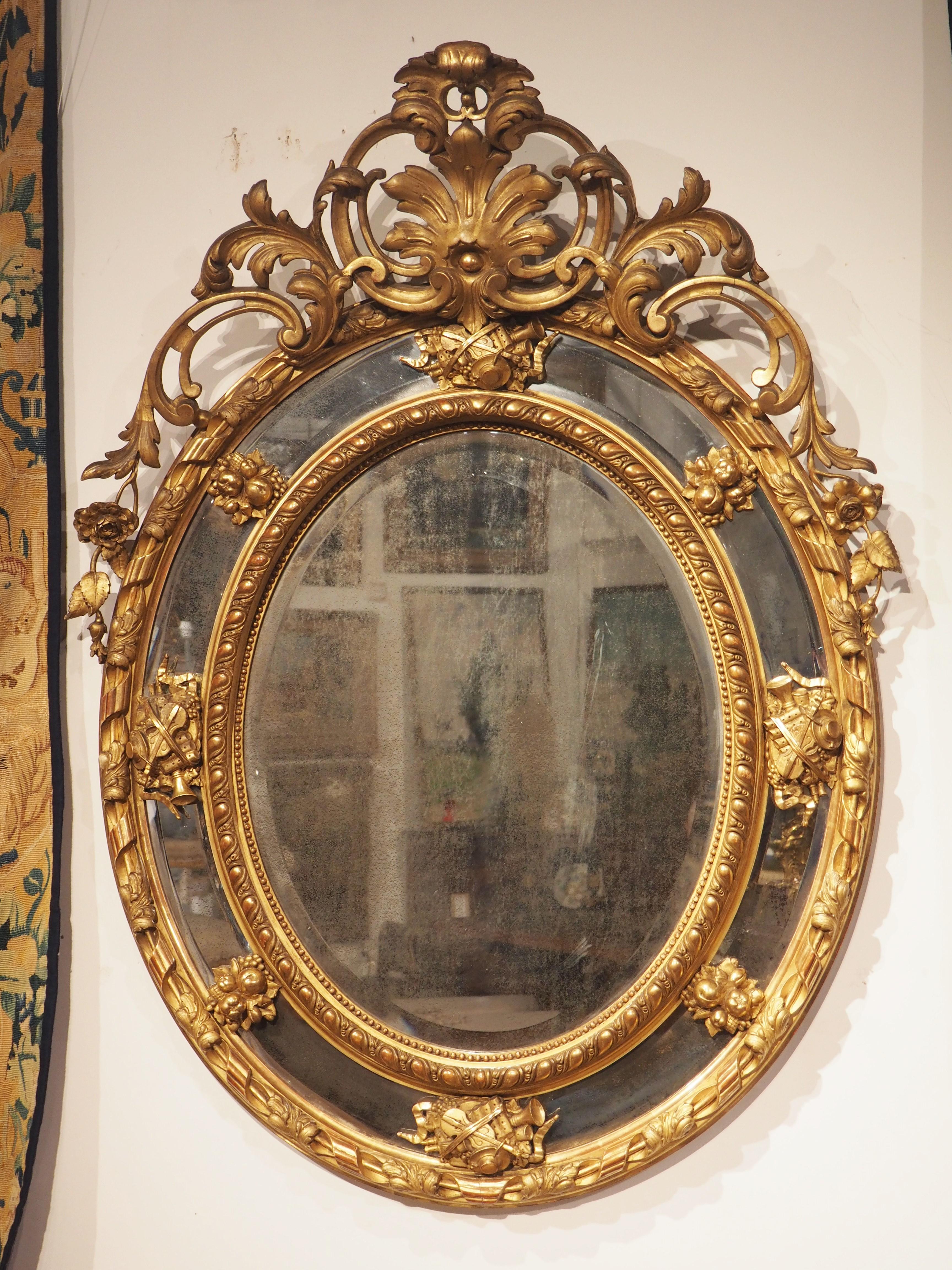 Antique French Napoleon III Giltwood Mirror with Musical Trophy Decor, C. 1860 14